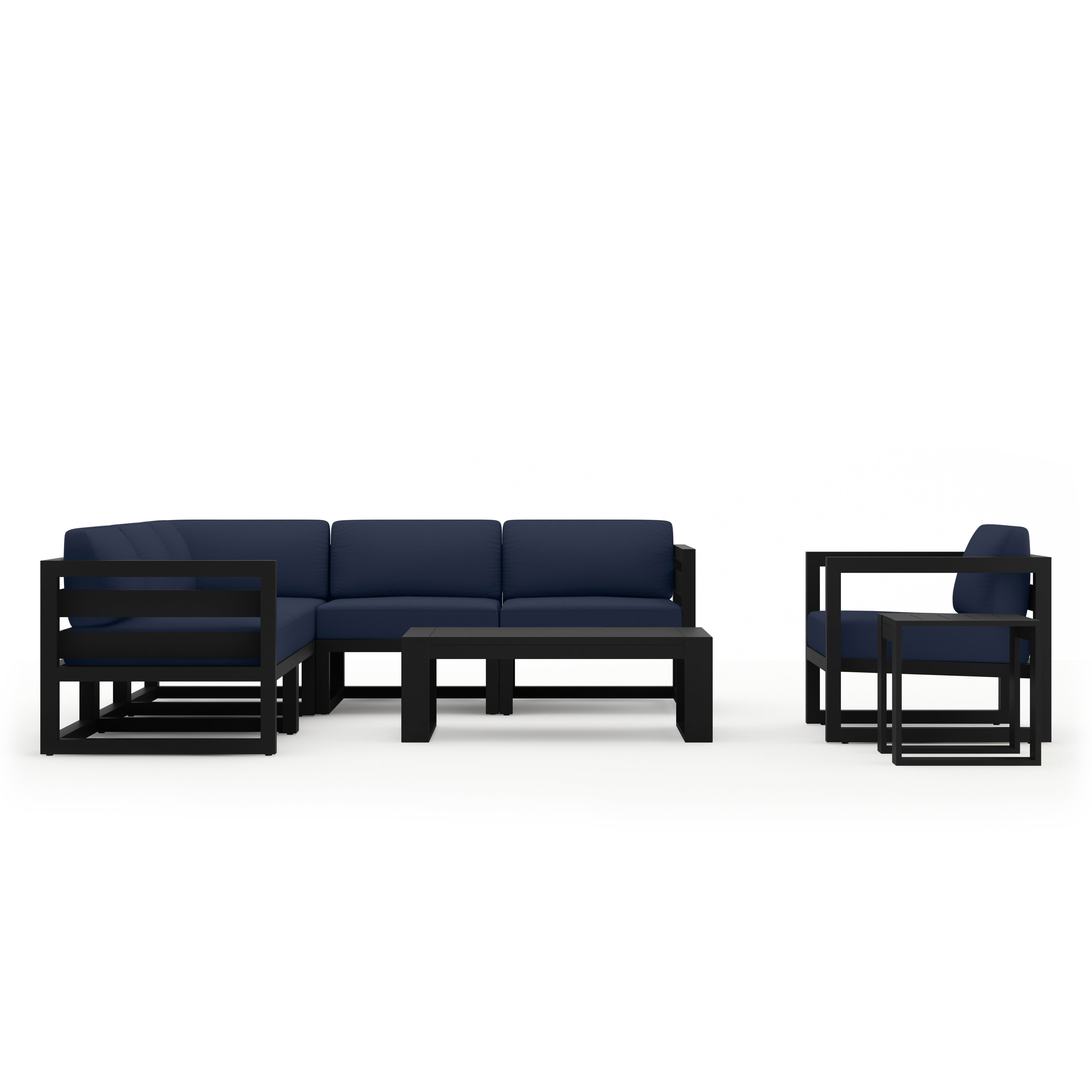 Avion 8 Piece Aluminum Sectional Set#Finish_Black#Fabric_Spectrum Indigo