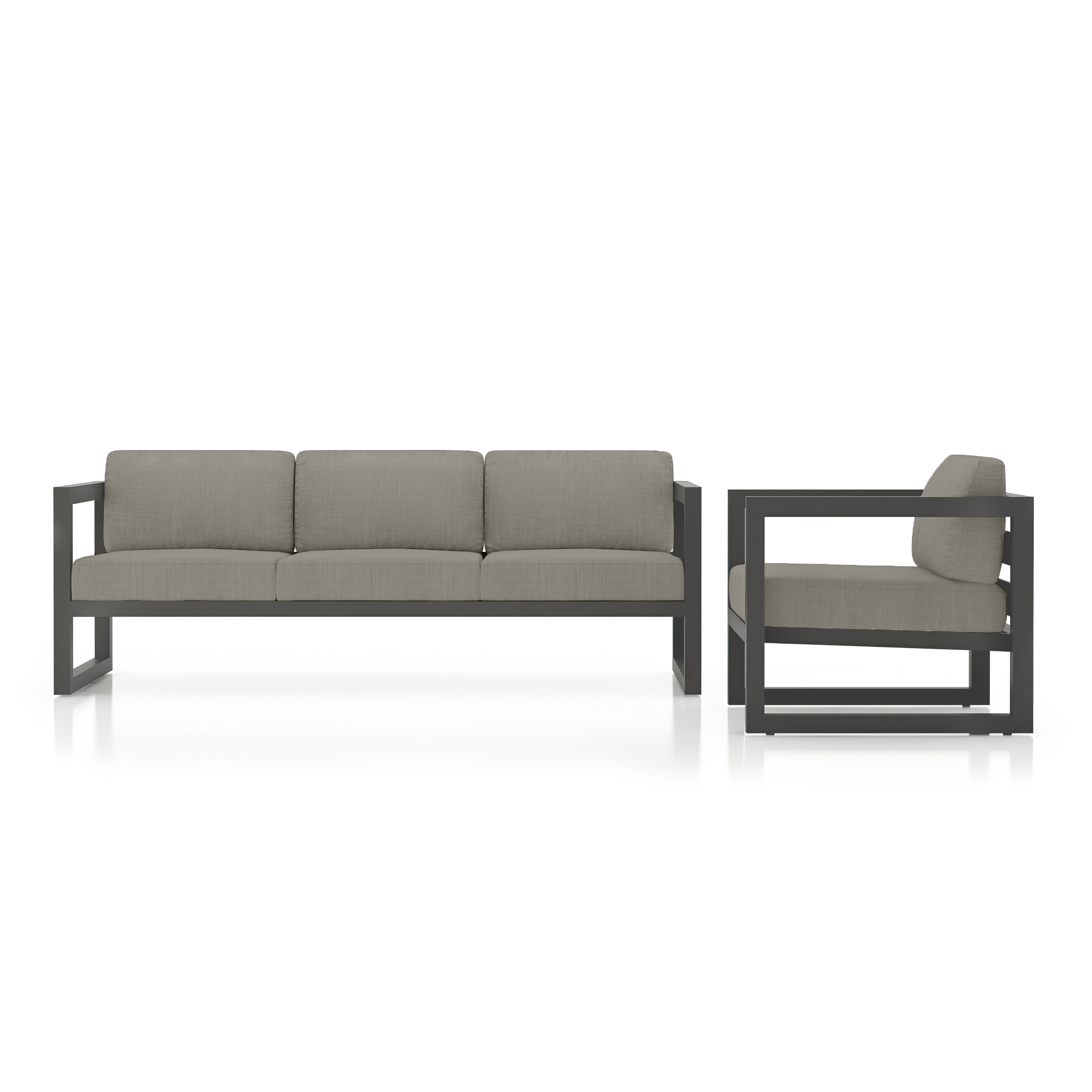Avion 2 Piece Aluminum Sofa Set#Finish_Slate#Fabric_Canvas Charcoal