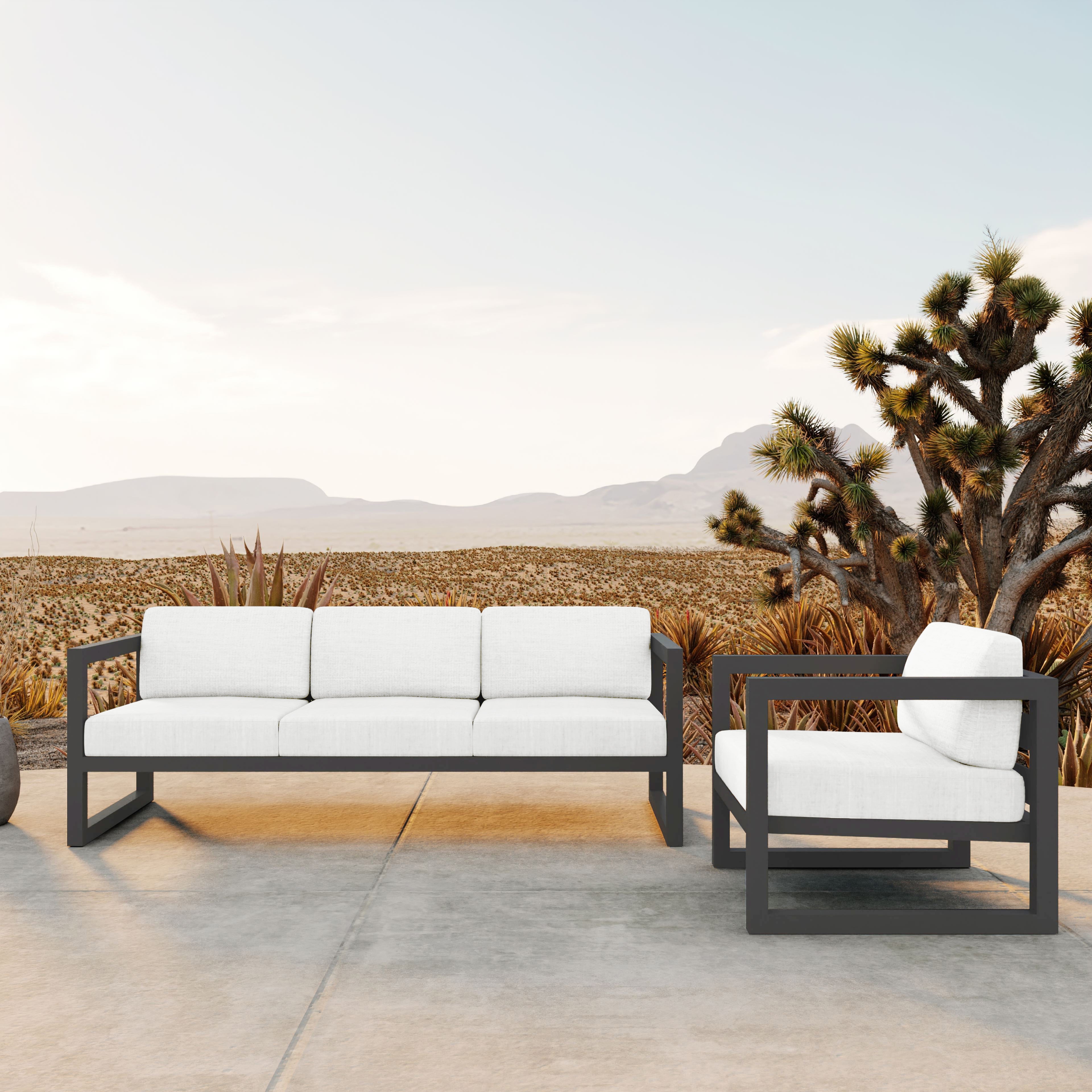 Avion 2 Piece Aluminum Sofa Set#Finish_Slate#Fabric_Canvas Natural