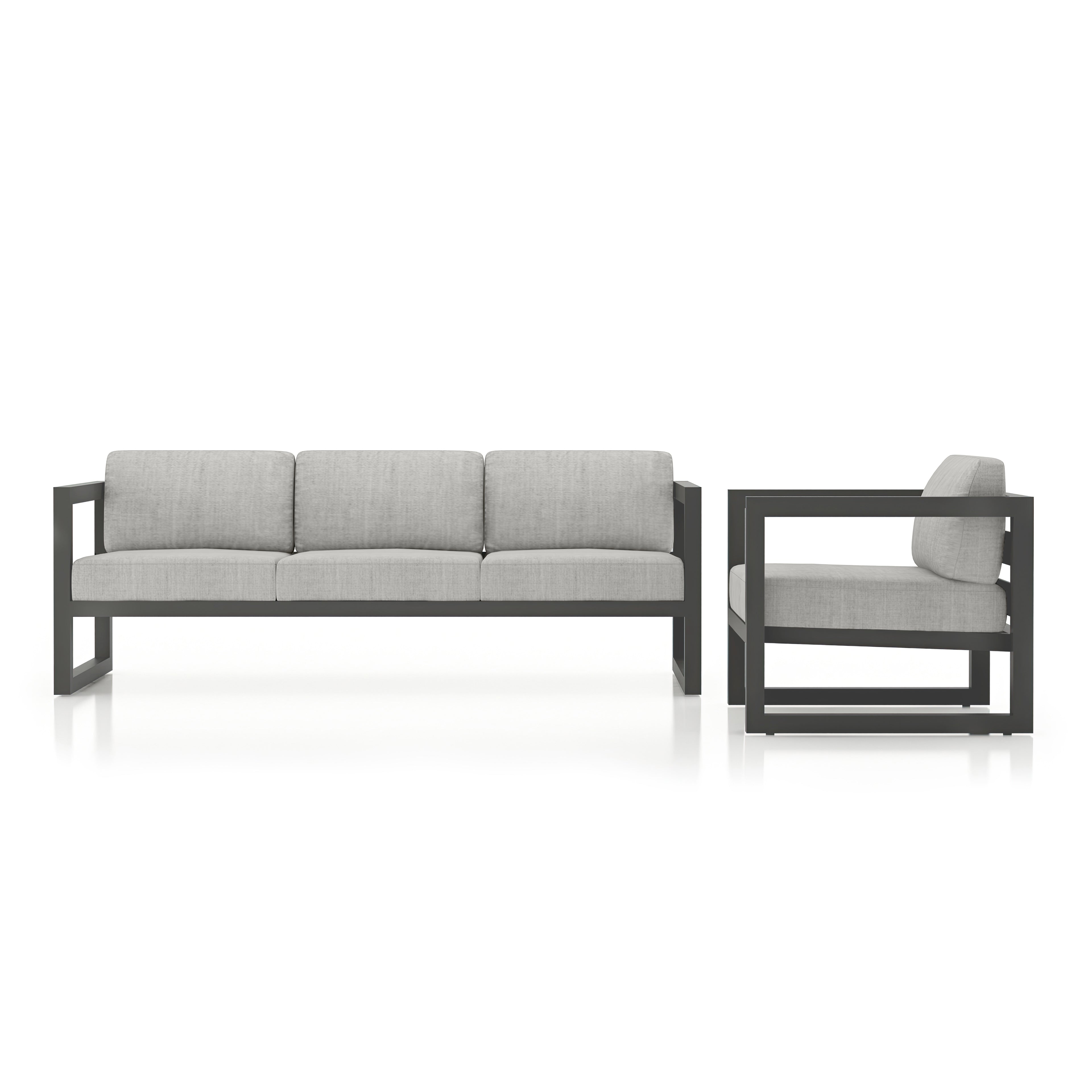 Avion 2 Piece Aluminum Sofa Set#Finish_Slate#Fabric_Cast Silver