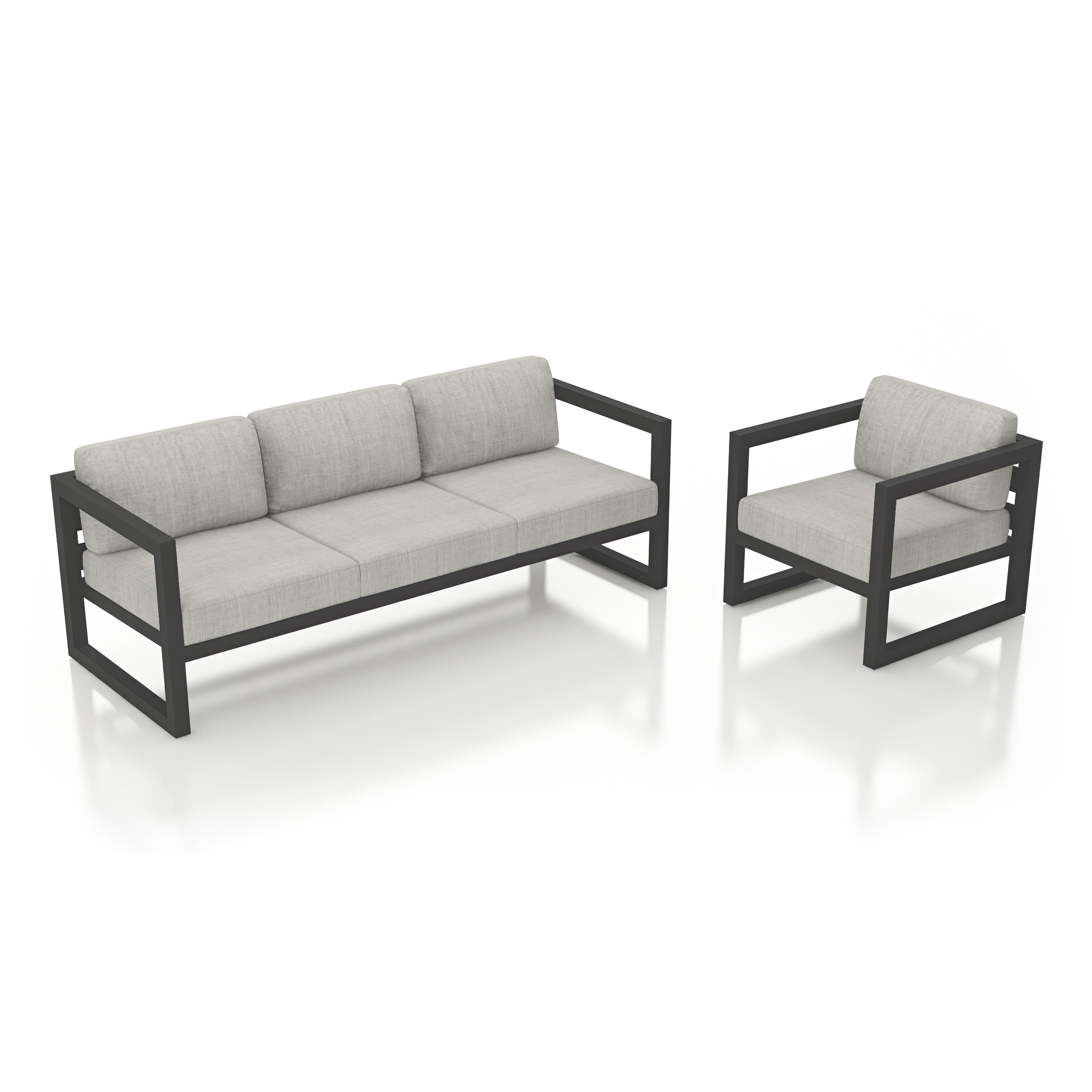 Avion 2 Piece Aluminum Sofa Set#Finish_Slate#Fabric_Cast Silver