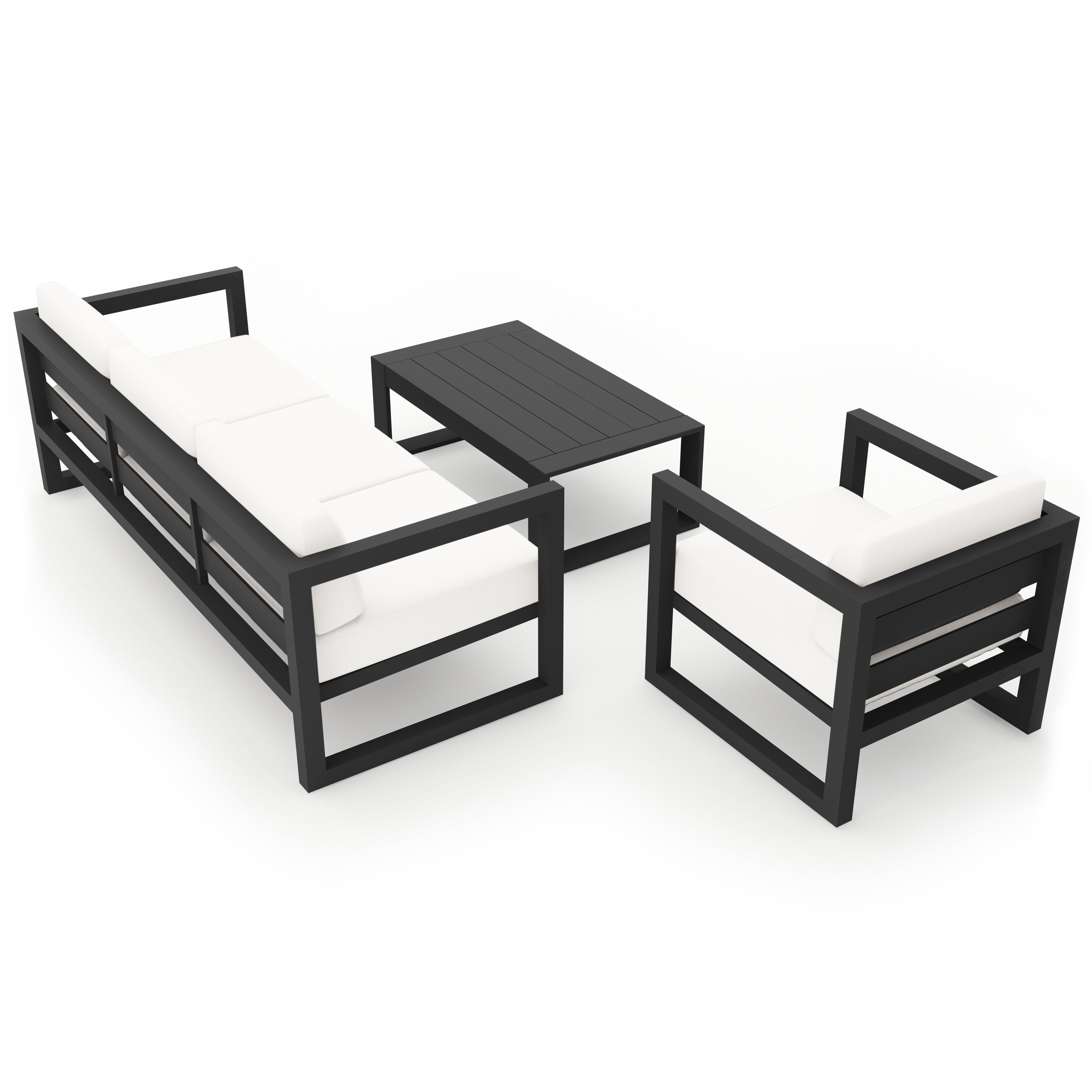 Avion 3 Piece Aluminum Sofa Set#Finish_Slate#Fabric_Canvas Natural