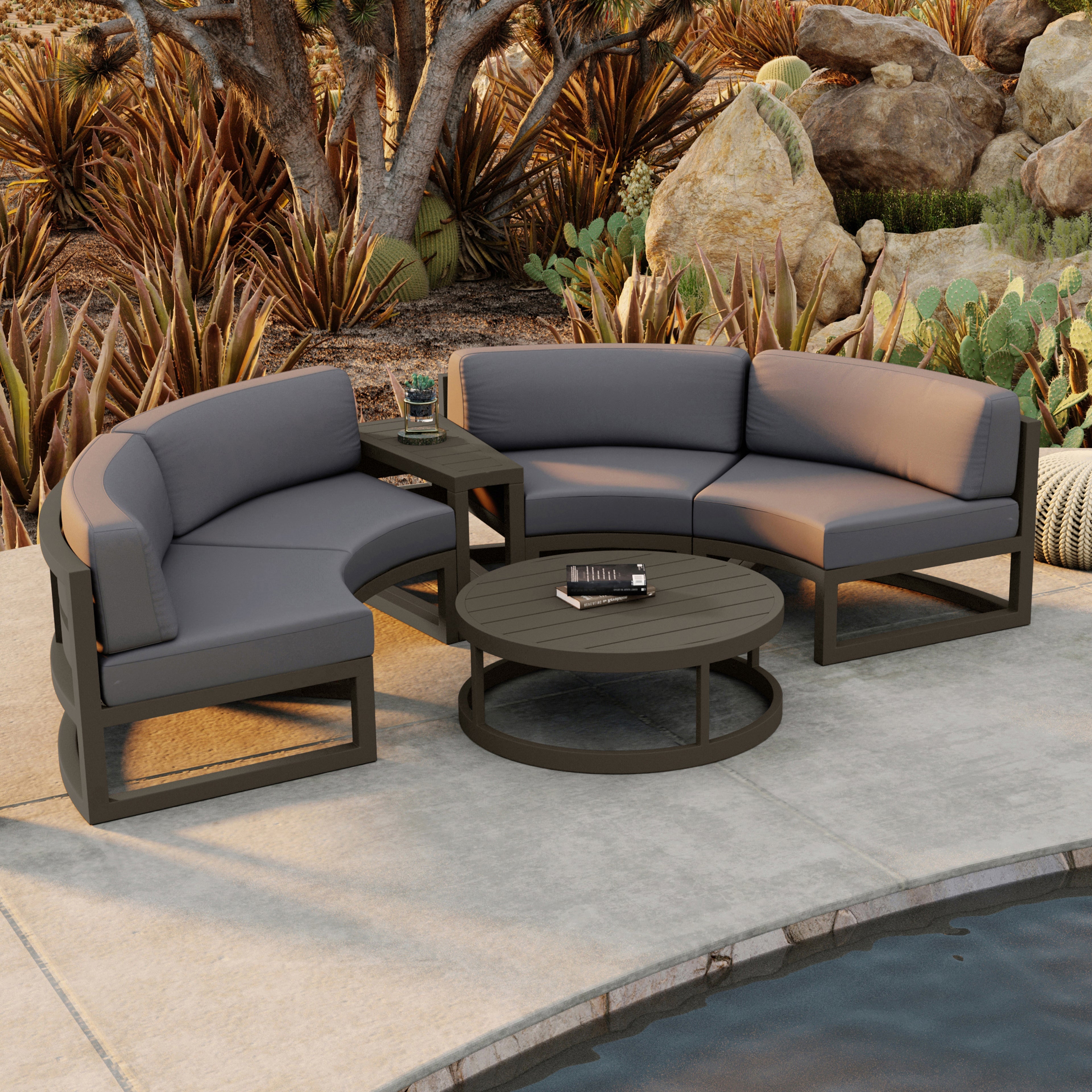 Avion 4 Piece Aluminum Curve Sectional Set#Finish_Slate#Fabric_Canvas Charcoal