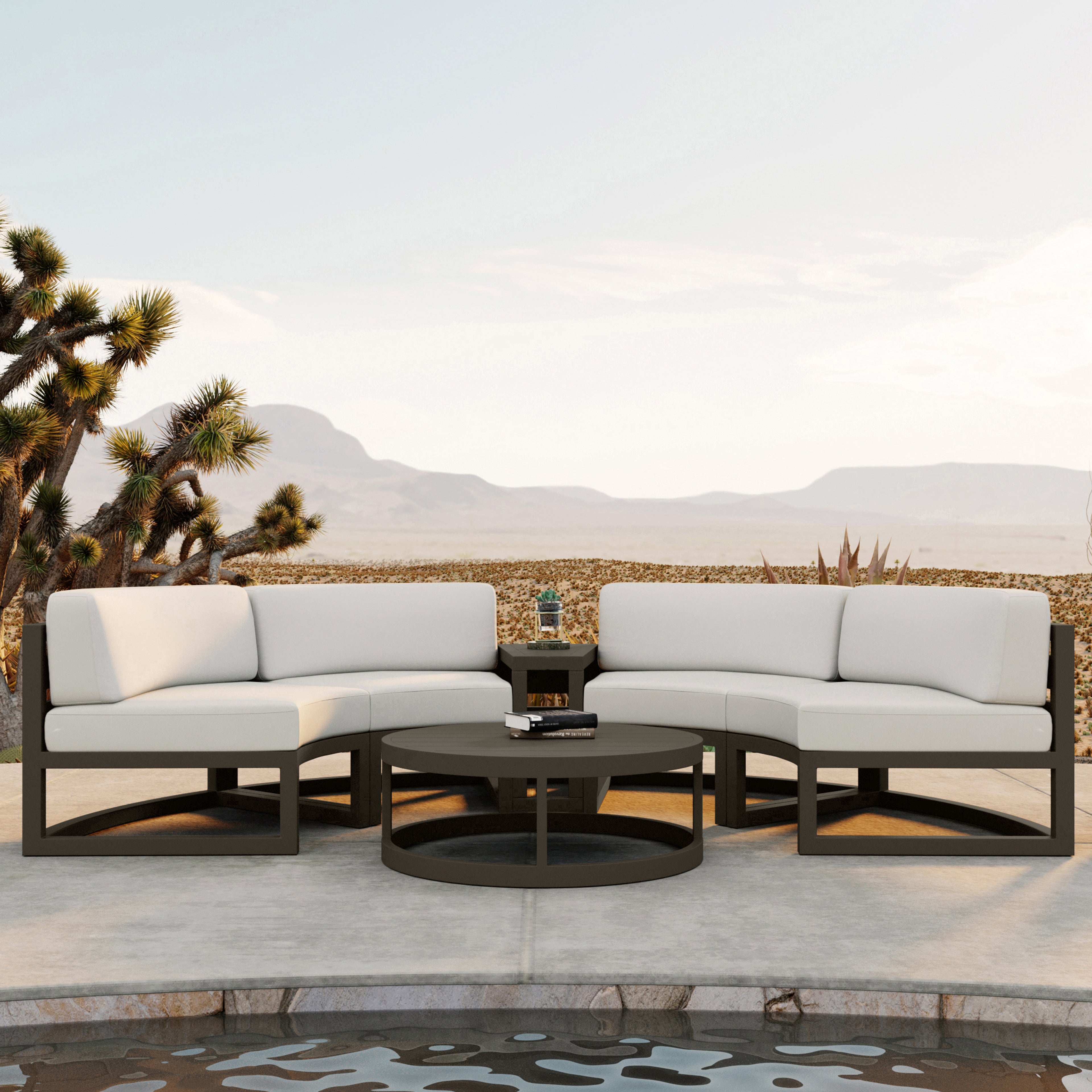 Avion 4 Piece Aluminum Curve Sectional Set#Finish_Slate#Fabric_Canvas Natural