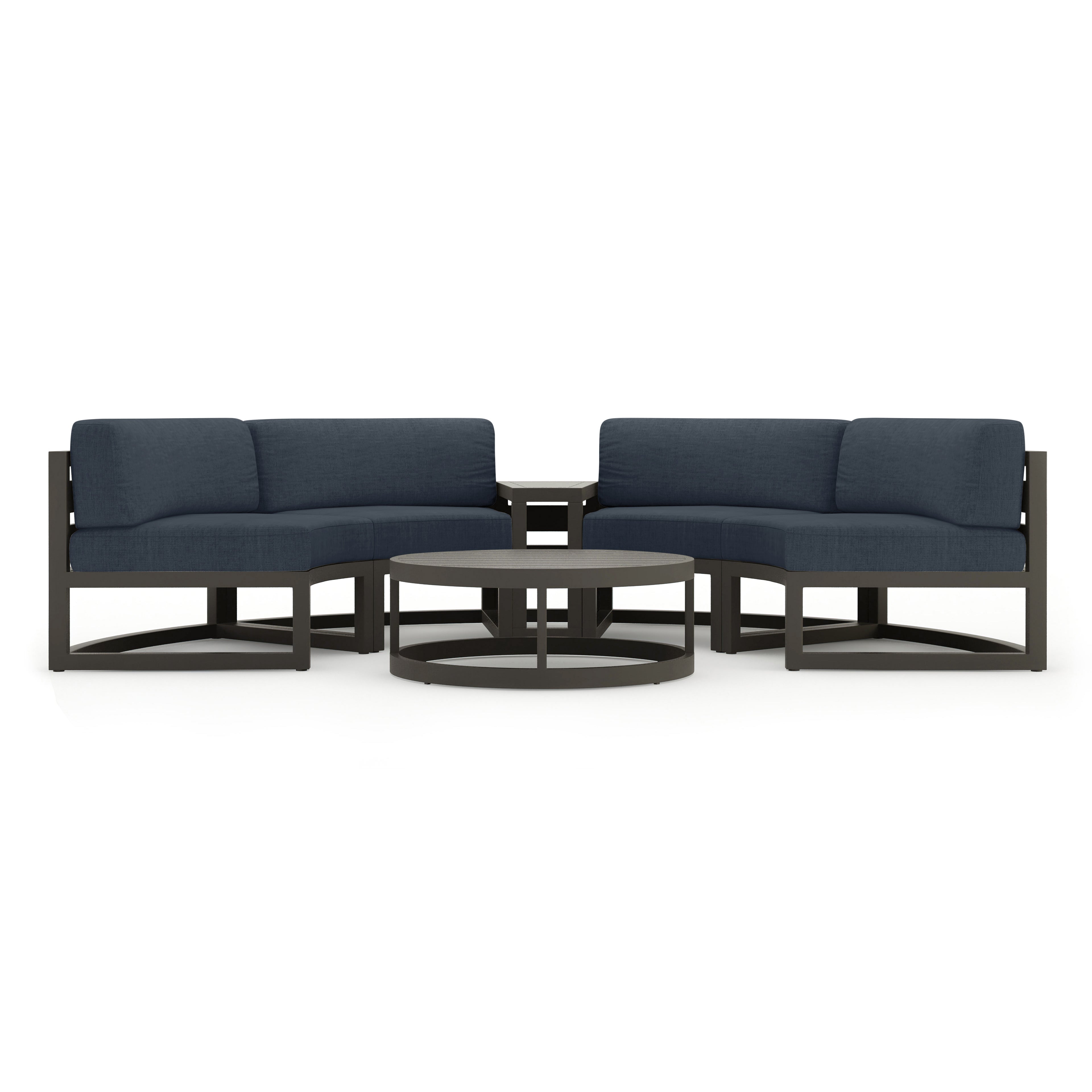 Avion 4 Piece Aluminum Curve Sectional Set#Finish_Slate#Fabric_Spectrum Indigo