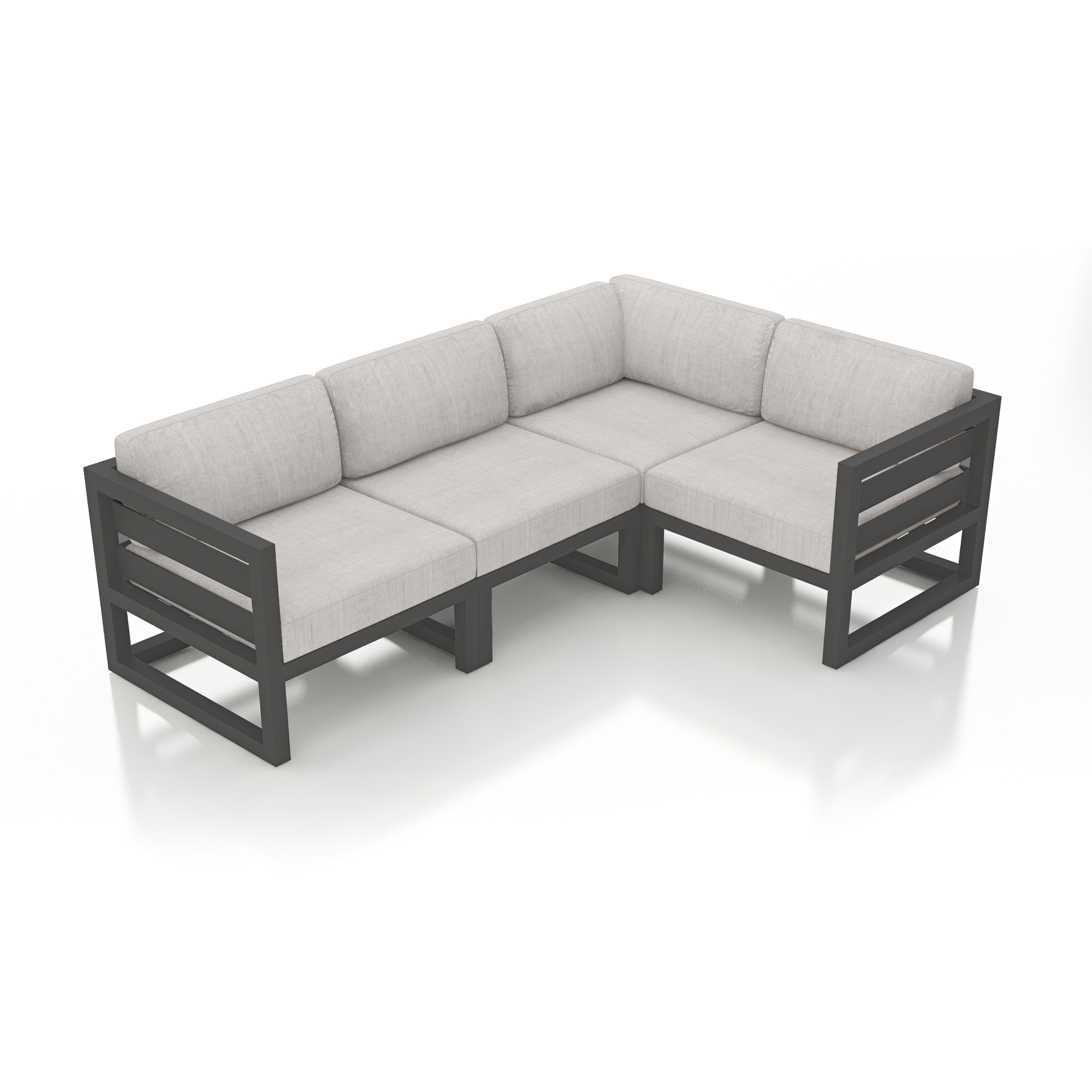 Avion 4 Piece Aluminum Sectional Set#Finish_Slate#Fabric_Cast Silver