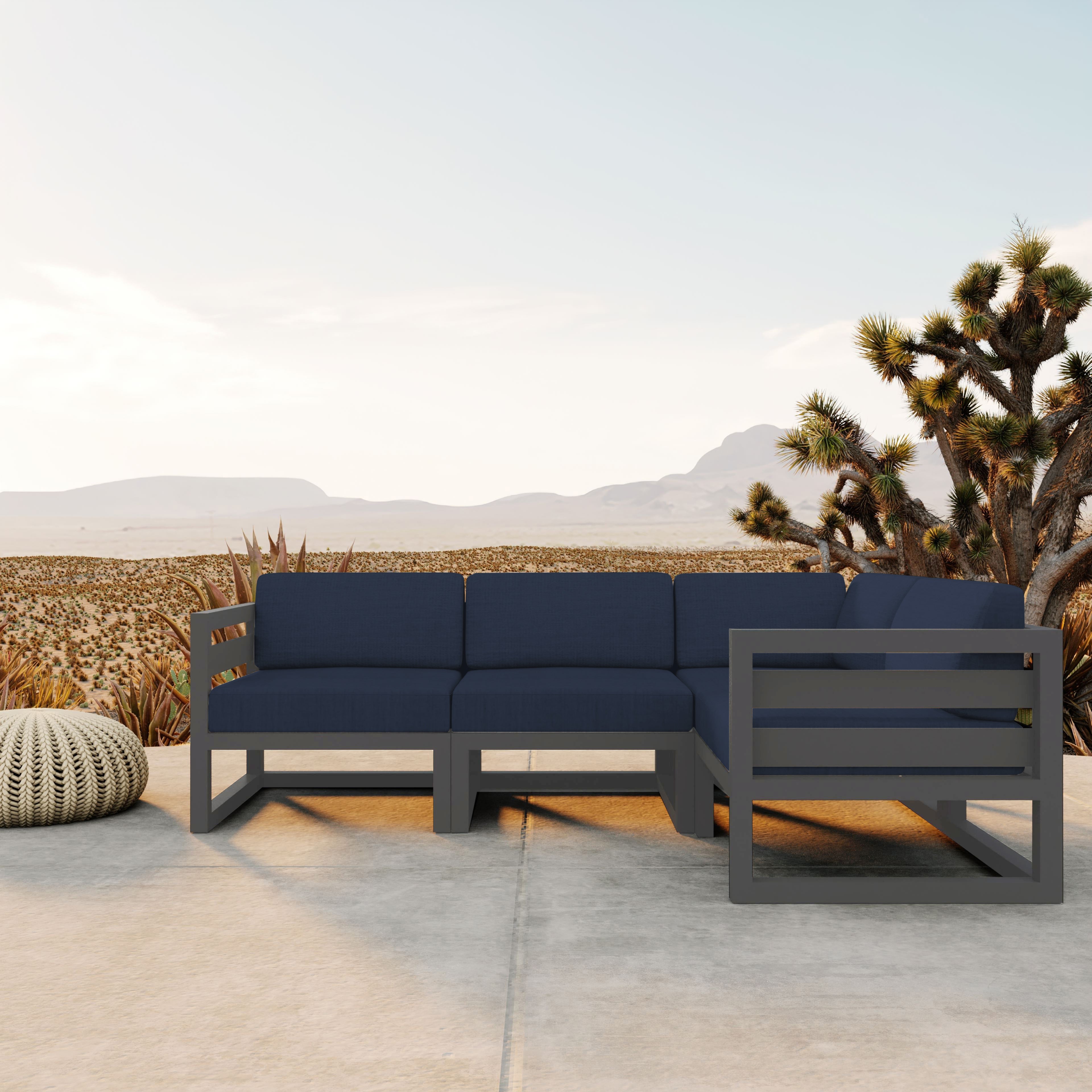 Avion 4 Piece Aluminum Sectional Set#Finish_Slate#Fabric_Spectrum Indigo