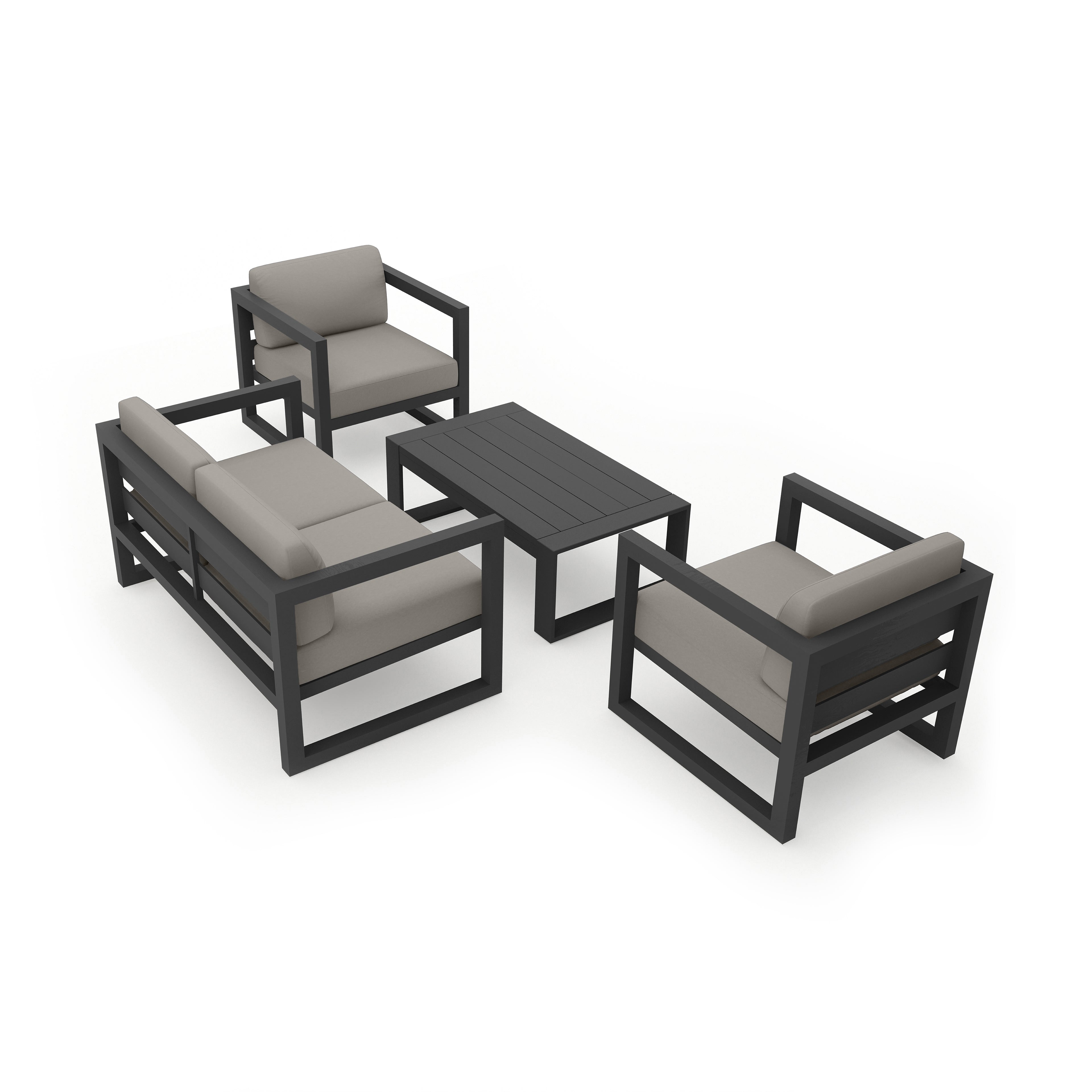 Avion 4 Piece Aluminum Loveseat Set#Finish_Slate#Fabric_Canvas Charcoal