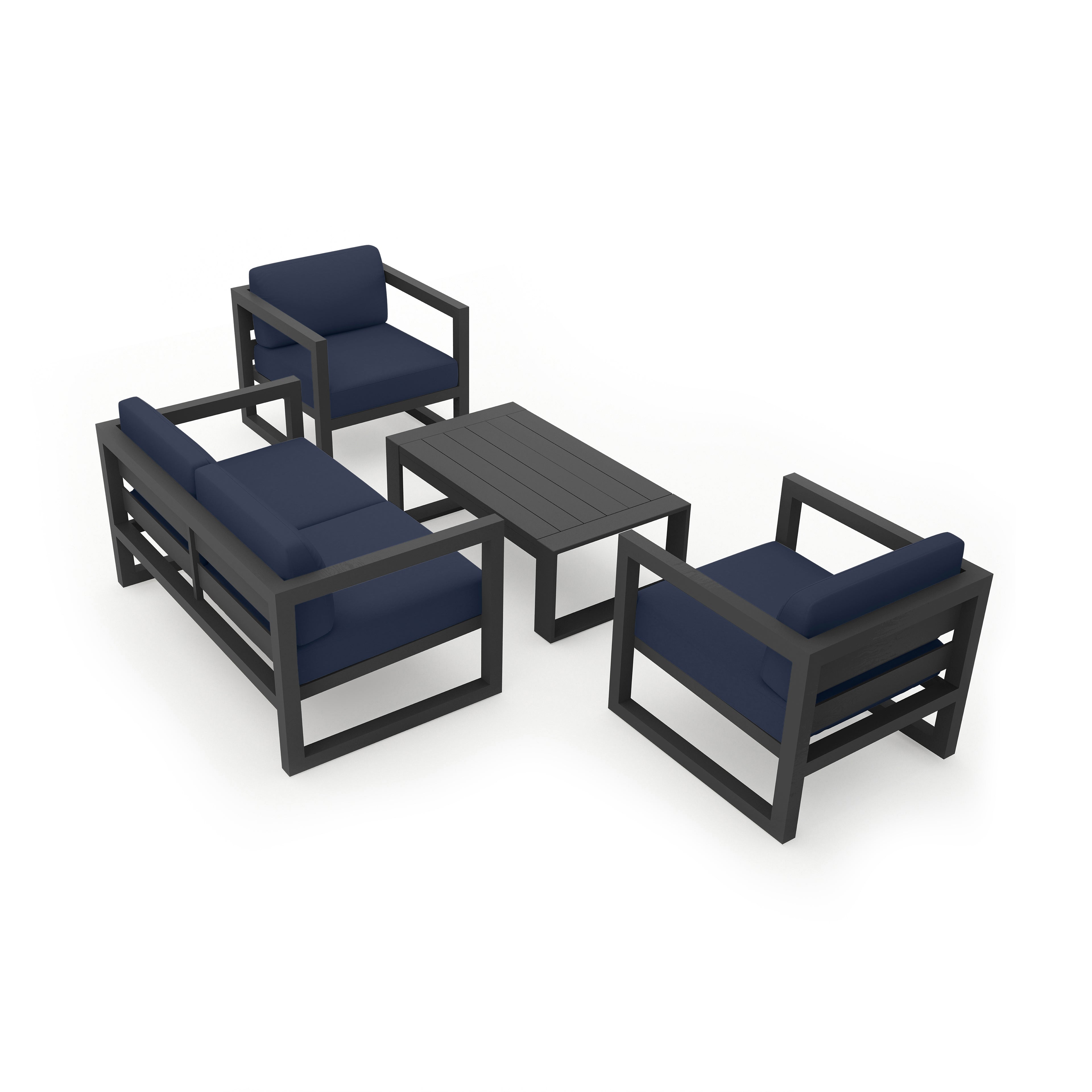 Avion 4 Piece Aluminum Loveseat Set#Finish_Slate#Fabric_Spectrum Indigo
