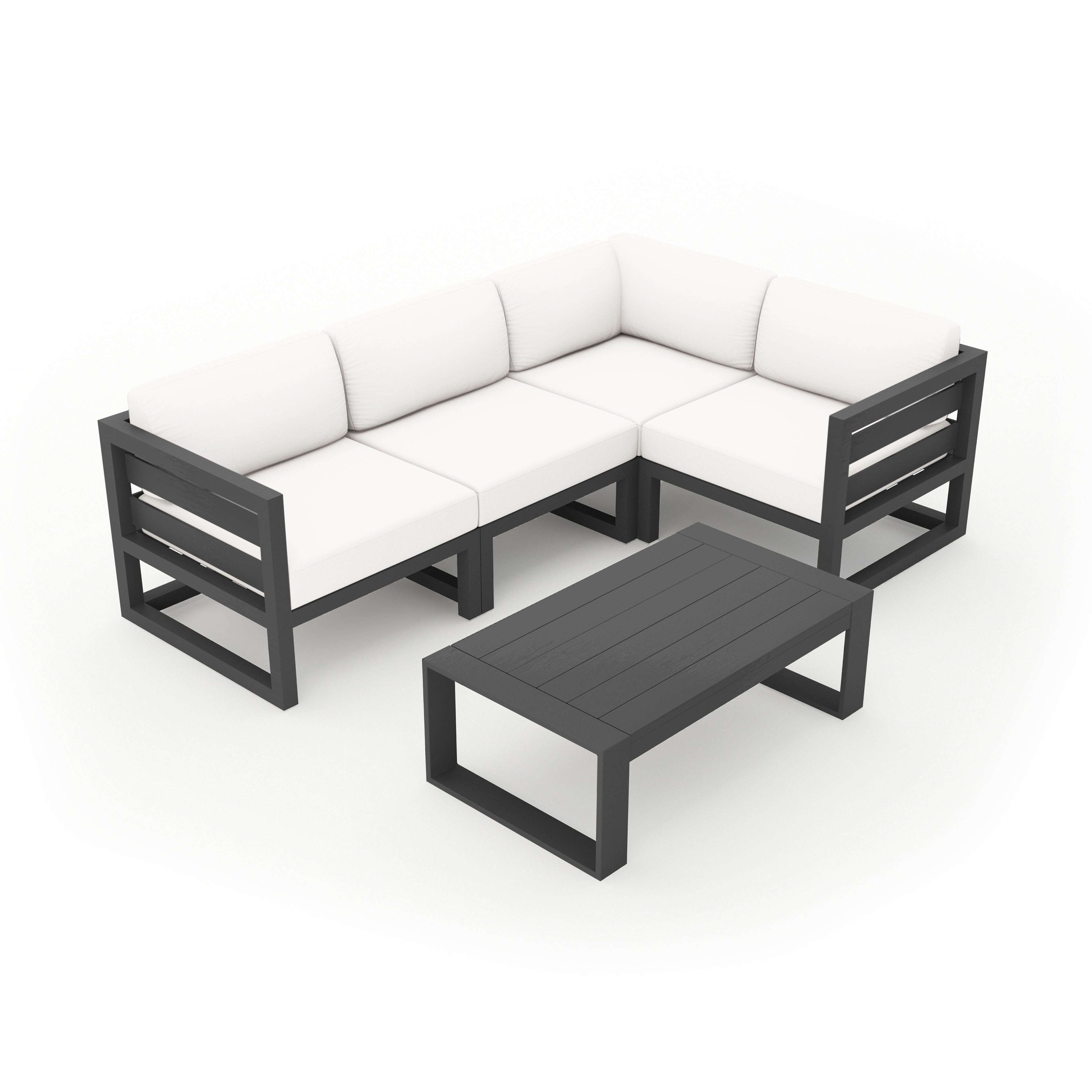 Avion 5 Piece Aluminum Sectional Set#Finish_Slate#Fabric_Canvas Natural