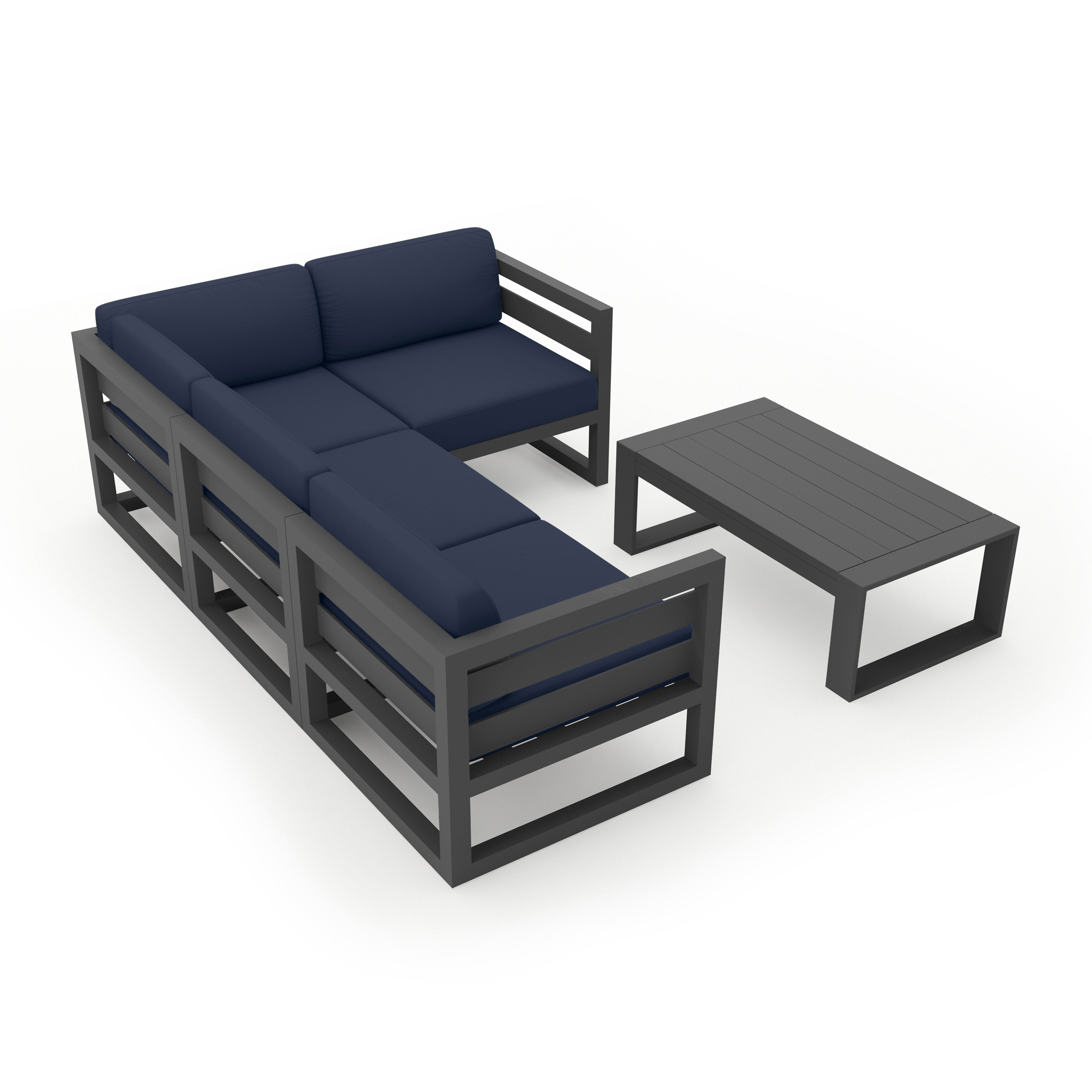 Avion 5 Piece Aluminum Sectional Set#Finish_Slate#Fabric_Spectrum Indigo