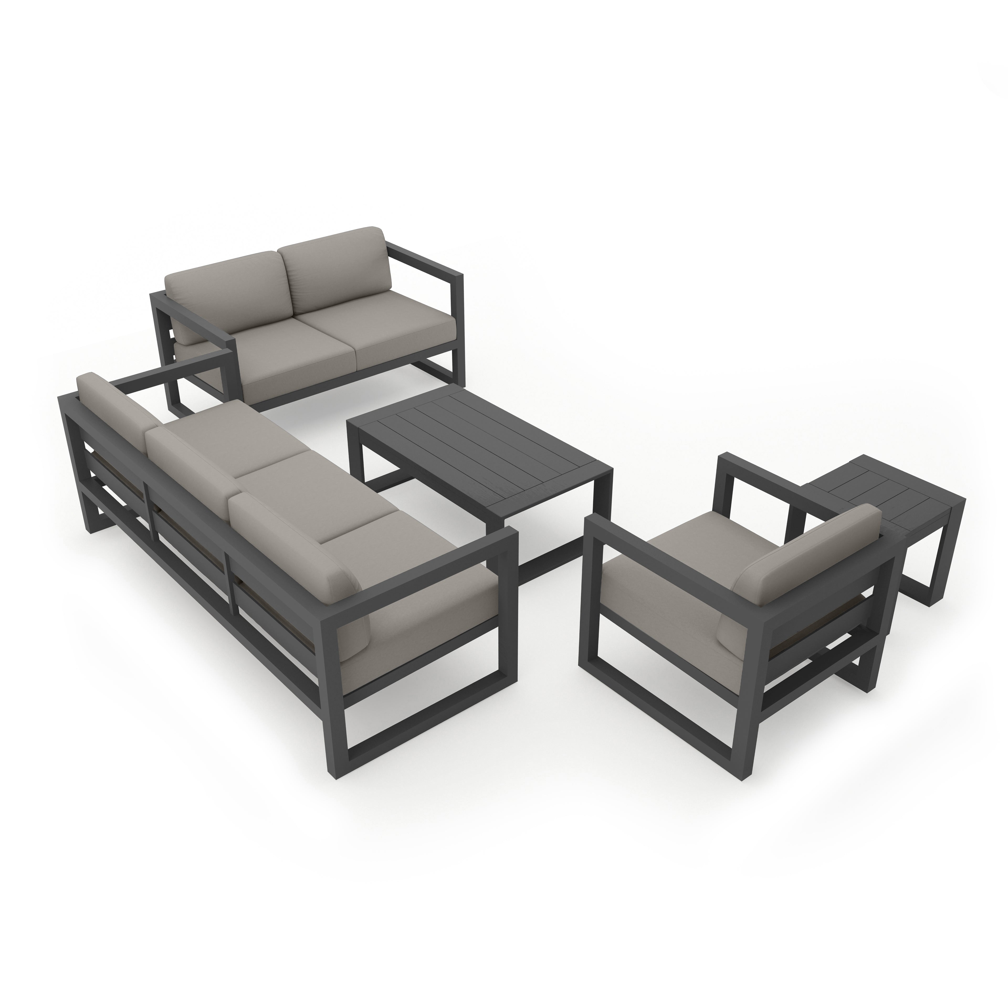 Avion 5 Piece Aluminum Sofa Set#Finish_Slate#Fabric_Canvas Charcoal