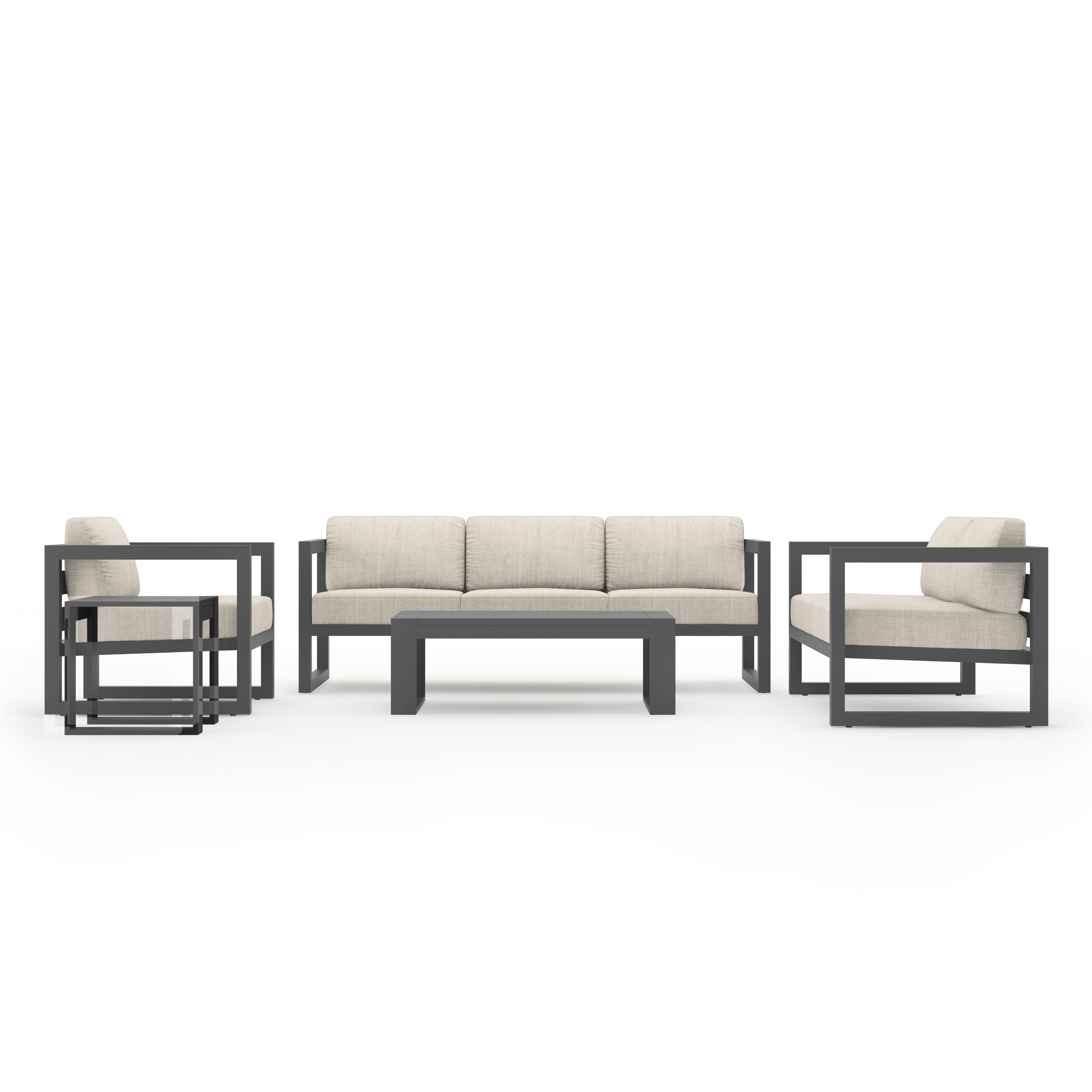 Avion 5 Piece Aluminum Sofa Set#Finish_Slate#Fabric_Cast Silver