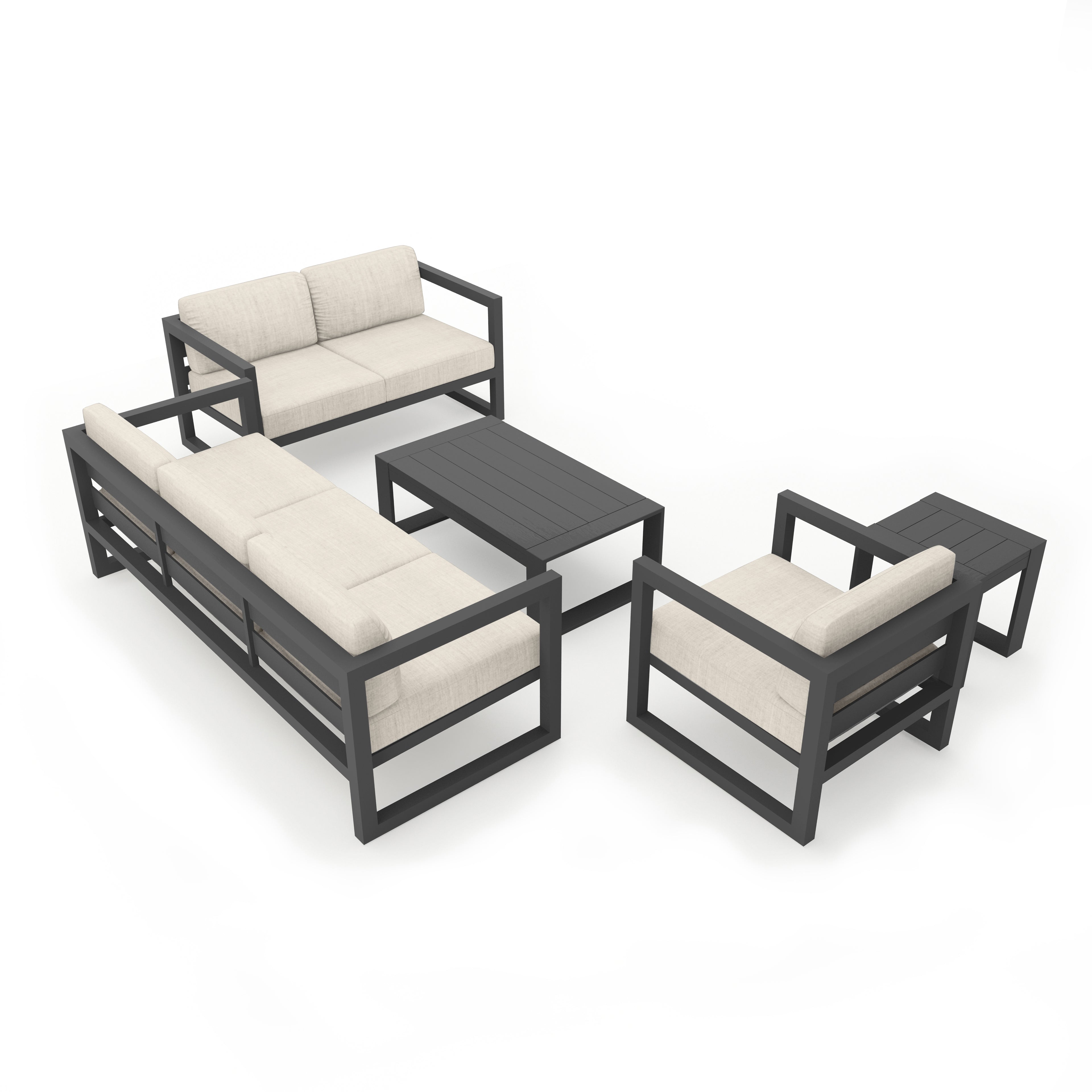 Avion 5 Piece Aluminum Sofa Set#Finish_Slate#Fabric_Cast Silver