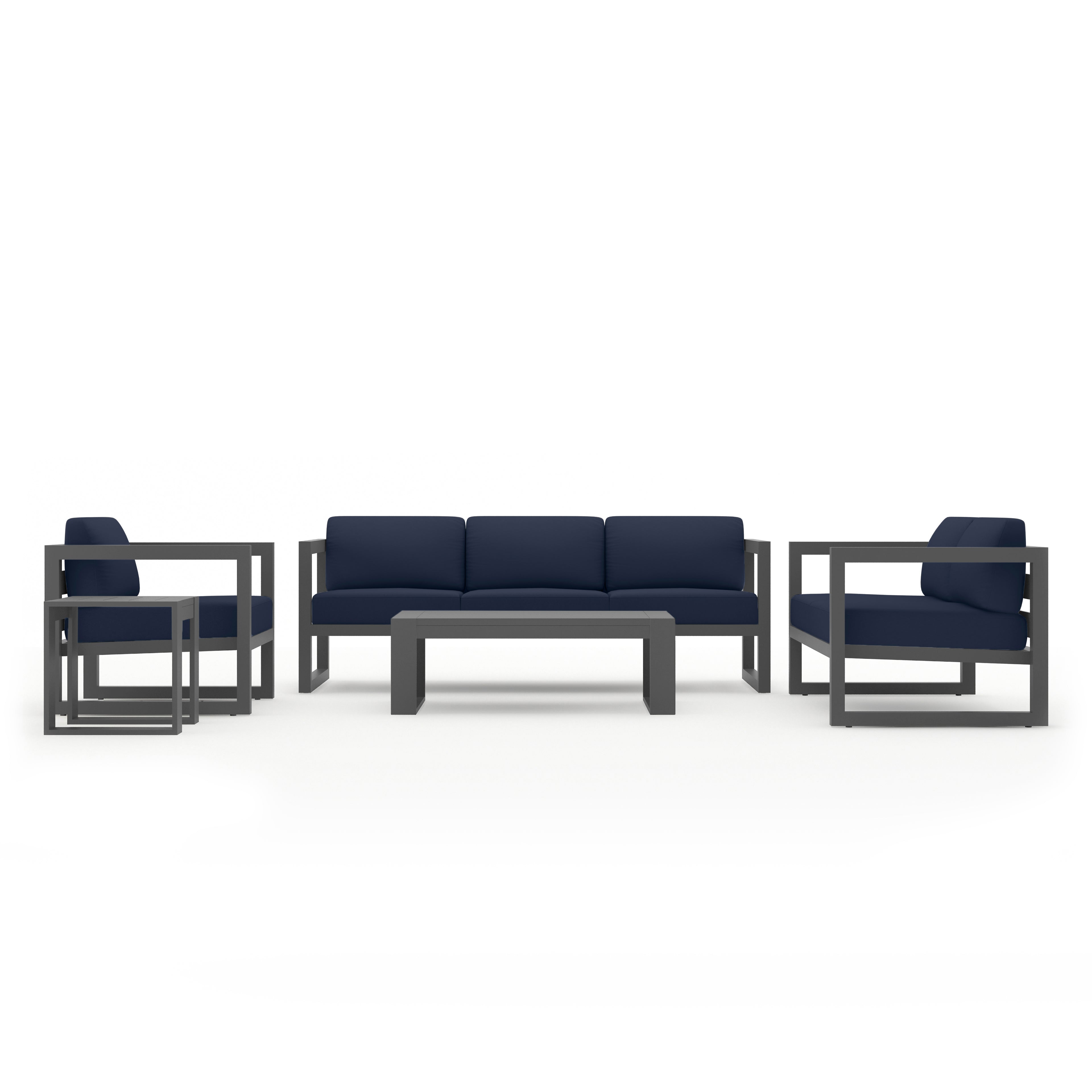 Avion 5 Piece Aluminum Sofa Set#Finish_Slate#Fabric_Spectrum Indigo