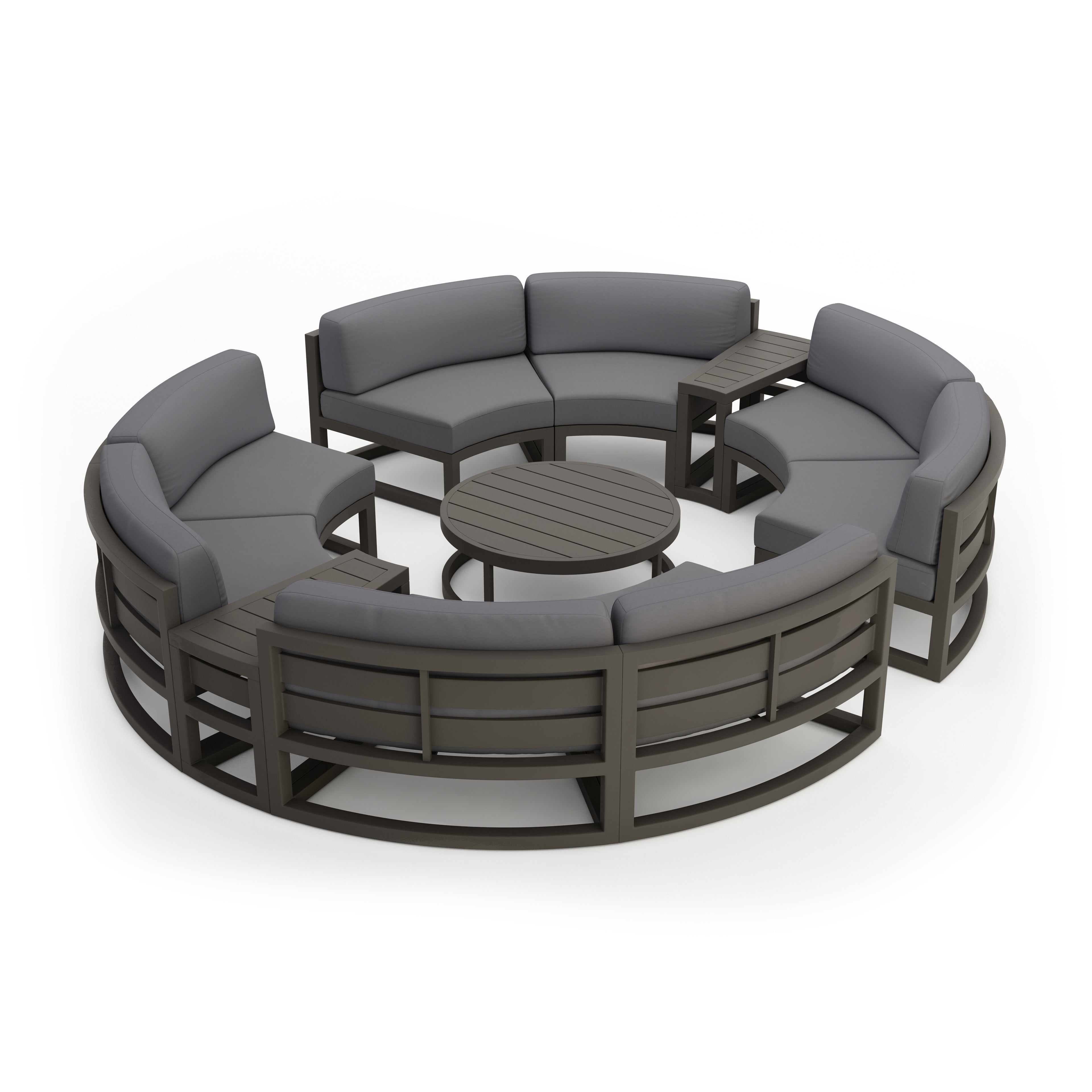 Avion 7 Piece Aluminum Curve Sectional Set#Finish_Slate#Fabric_Canvas Charcoal