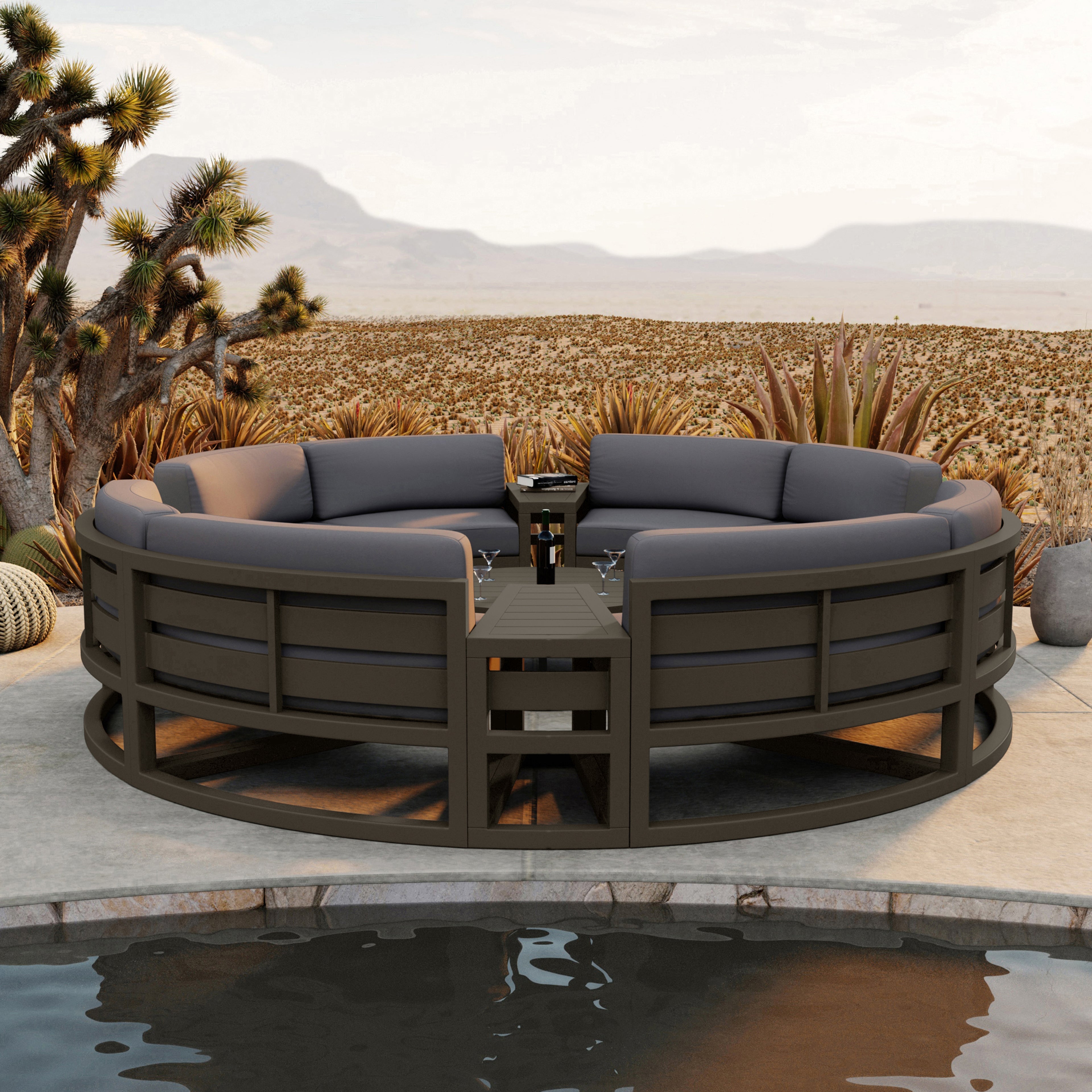 Avion 7 Piece Aluminum Curve Sectional Set#Finish_Slate#Fabric_Canvas Charcoal