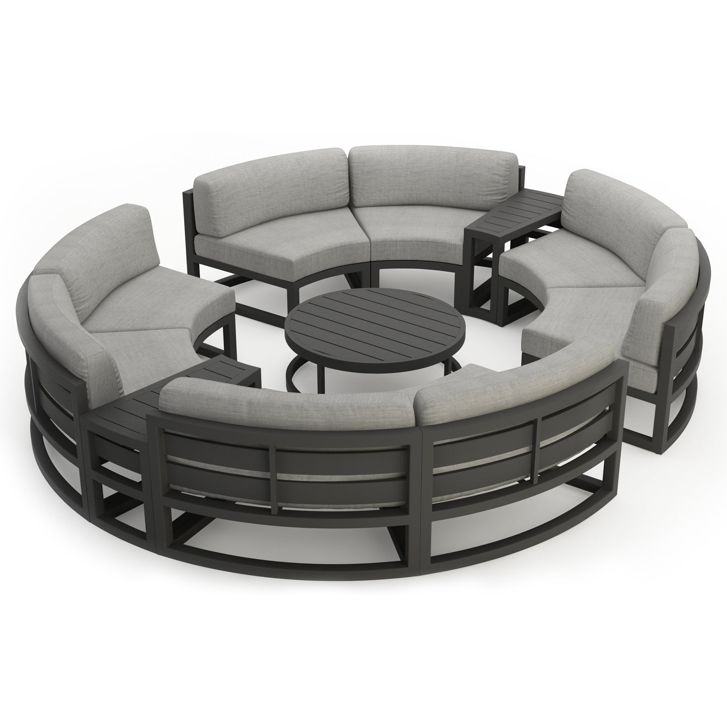 Avion 7 Piece Aluminum Curve Sectional Set#Finish_Slate#Fabric_Cast Silver