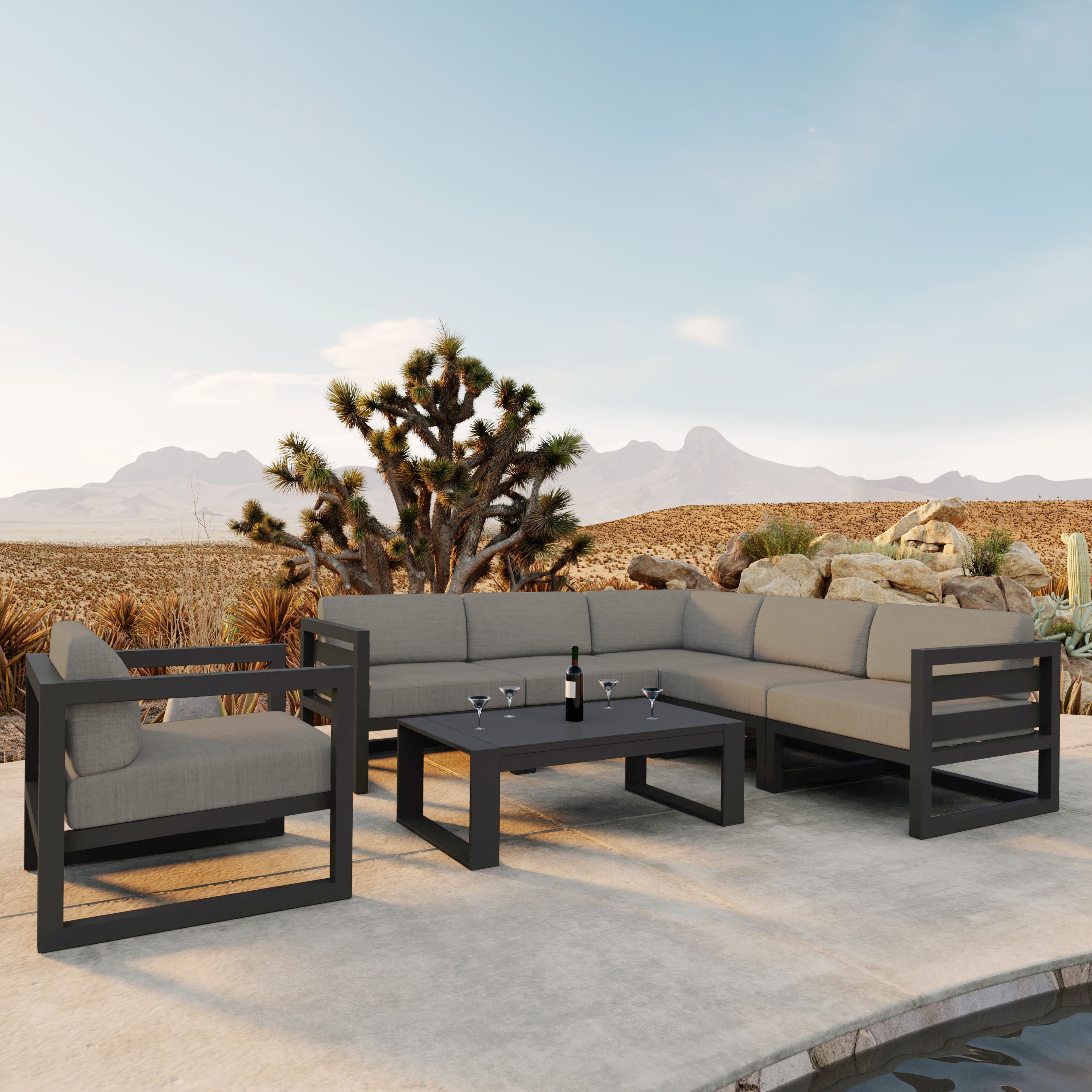 Avion 7 Piece Aluminum Sectional Set#Finish_Slate#Fabric_Canvas Charcoal