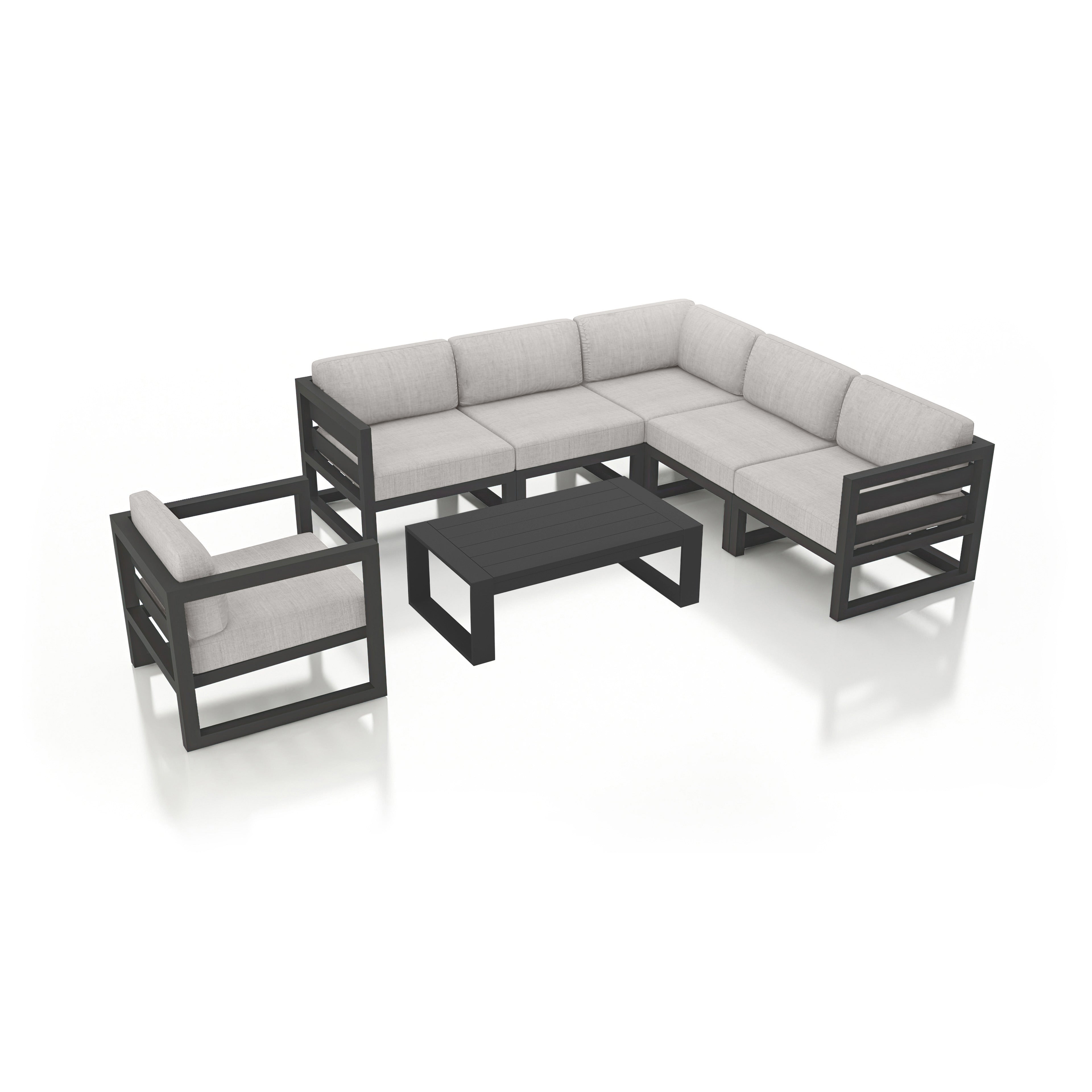Avion 7 Piece Aluminum Sectional Set#Finish_Slate#Fabric_Cast Silver