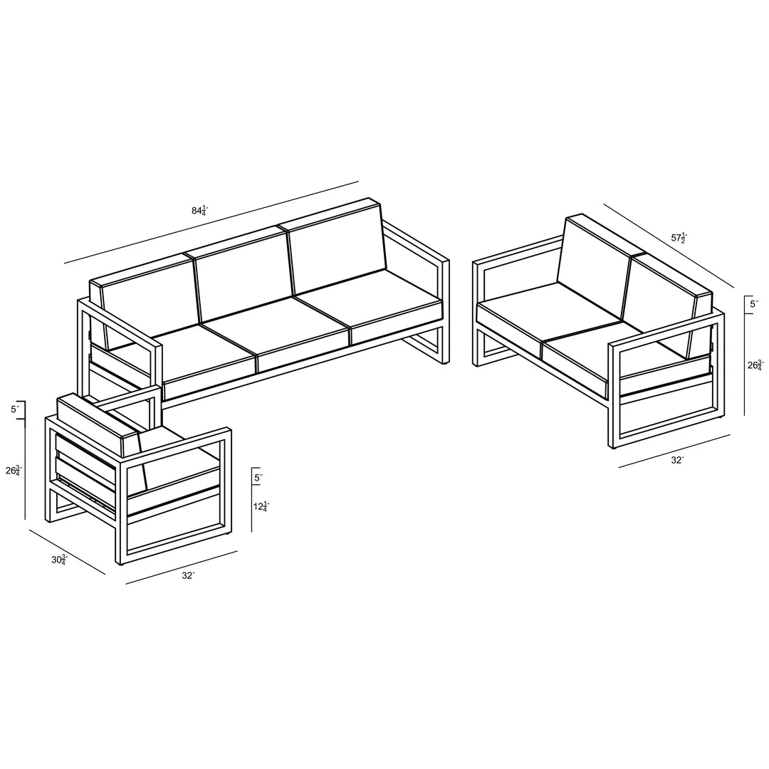 Avion 3 Piece Aluminum Sofa Loveseat Set