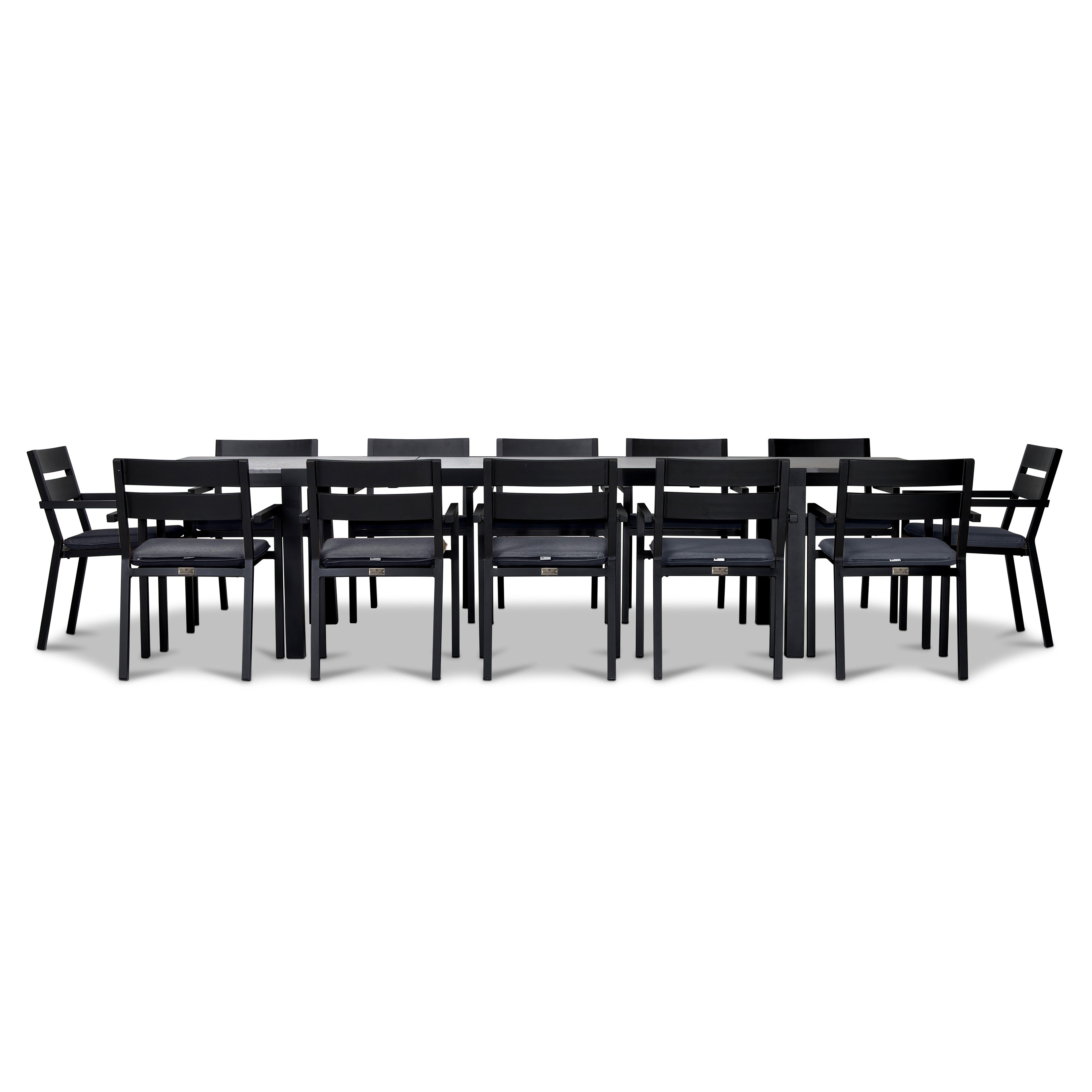 Pacifica 13 Piece Aluminum Extendable Dining Set#Finish_Black#Fabric_Canvas Charcoal