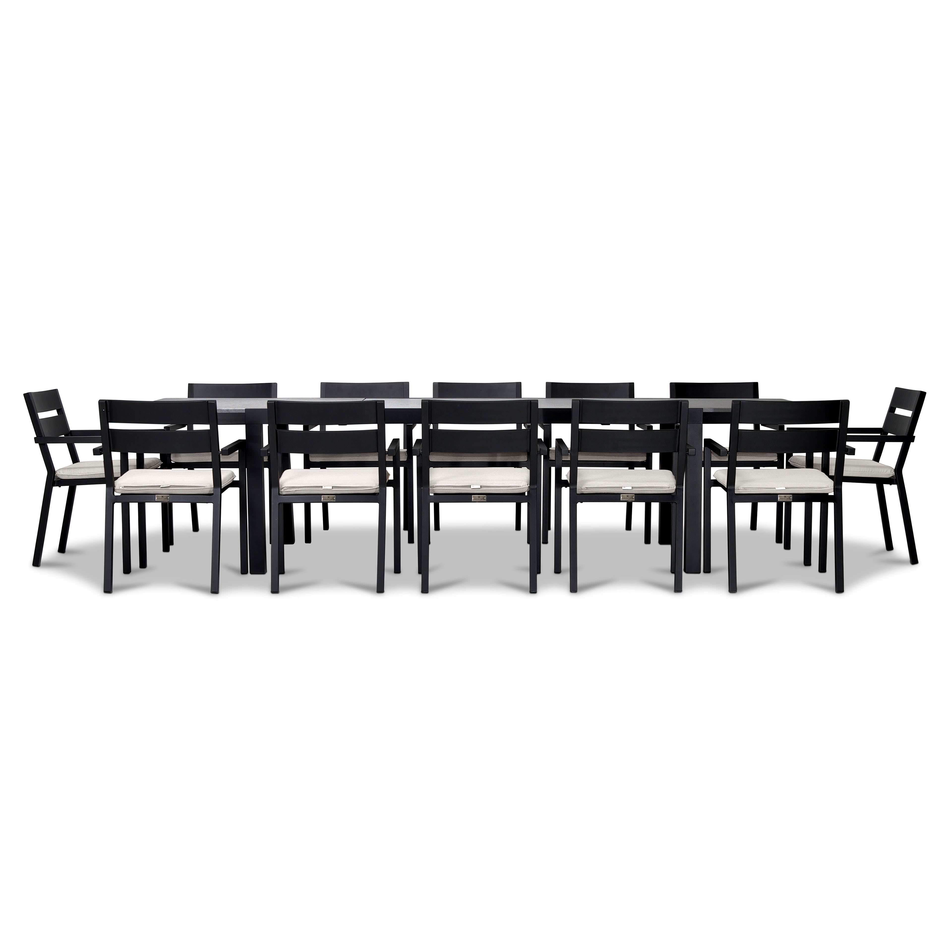 Pacifica 13 Piece Aluminum Extendable Dining Set#Finish_Black#Fabric_Canvas Natural