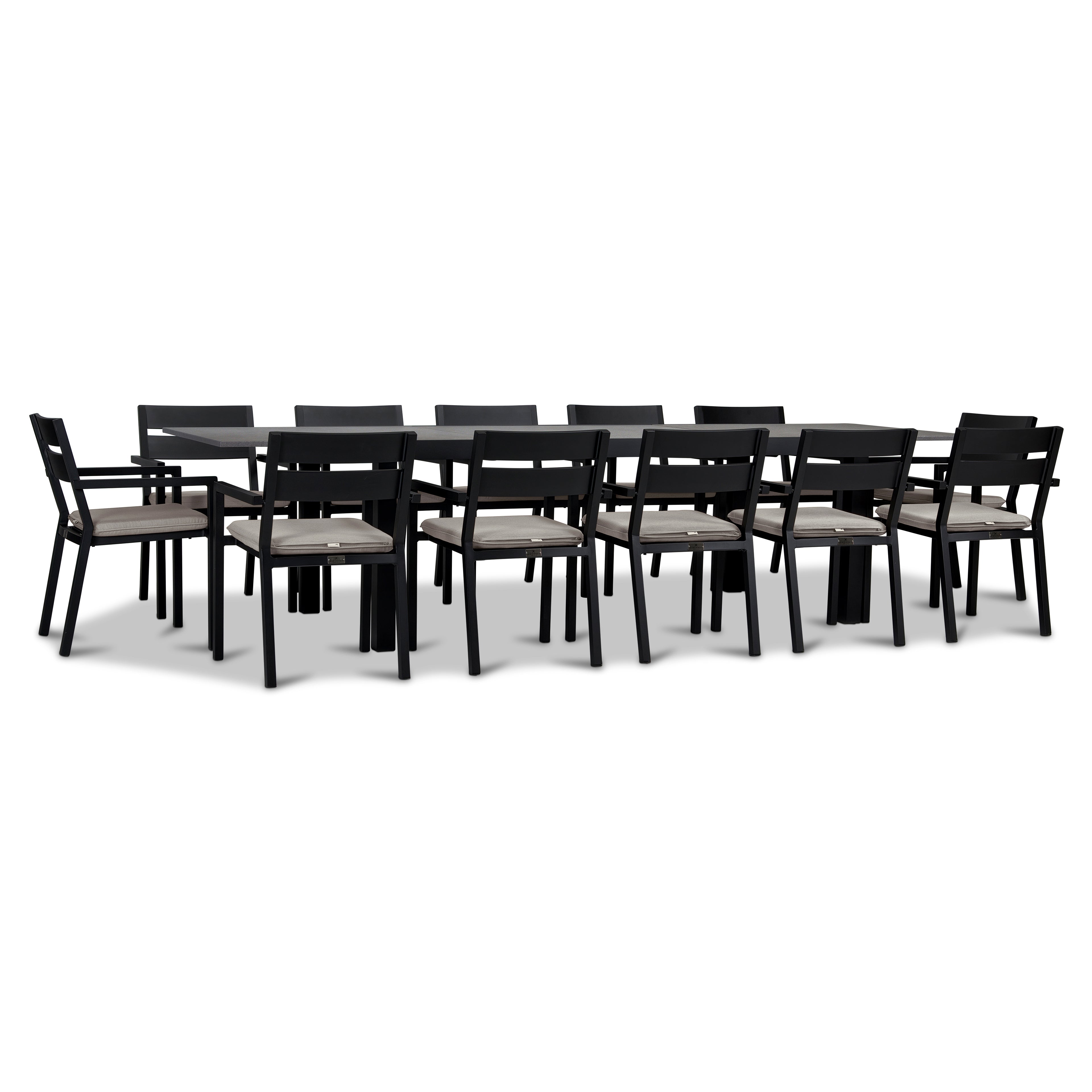 Pacifica 13 Piece Aluminum Extendable Dining Set#Finish_Black#Fabric_Cast Silver