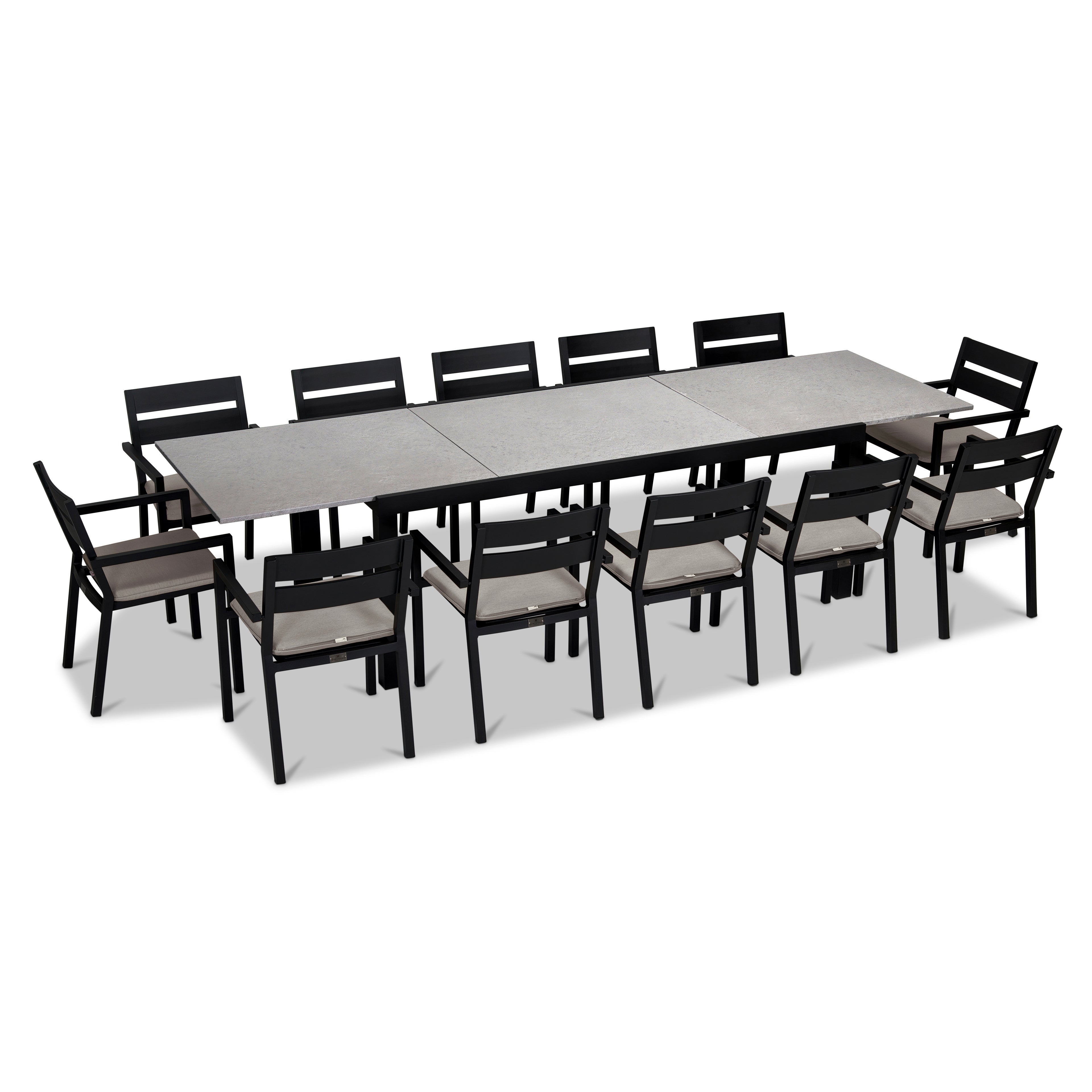 Pacifica 13 Piece Aluminum Extendable Dining Set#Finish_Black#Fabric_Cast Silver