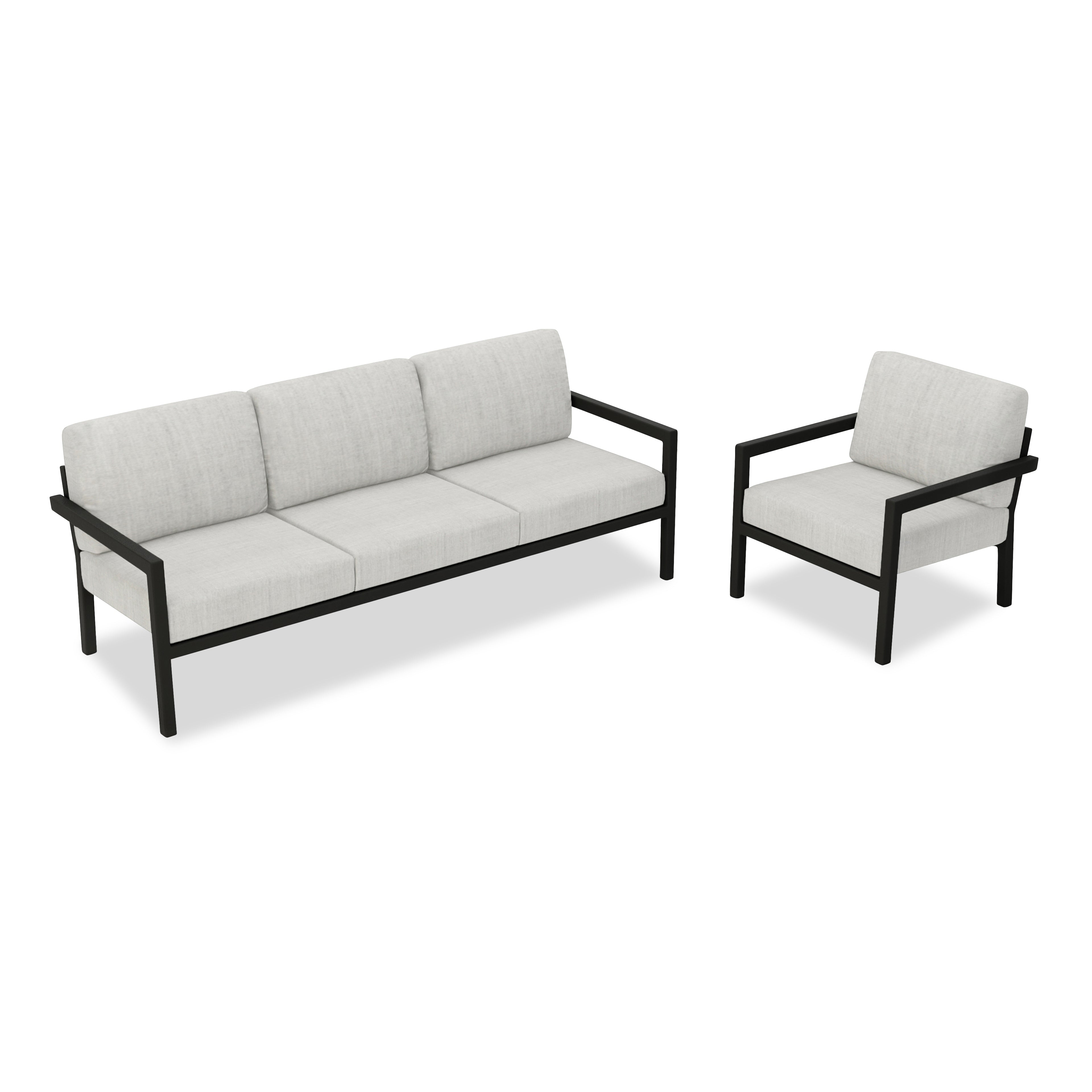 Pacifica 2 Piece Aluminum Sofa Set#Finish_Black#Fabric_Cast Silver