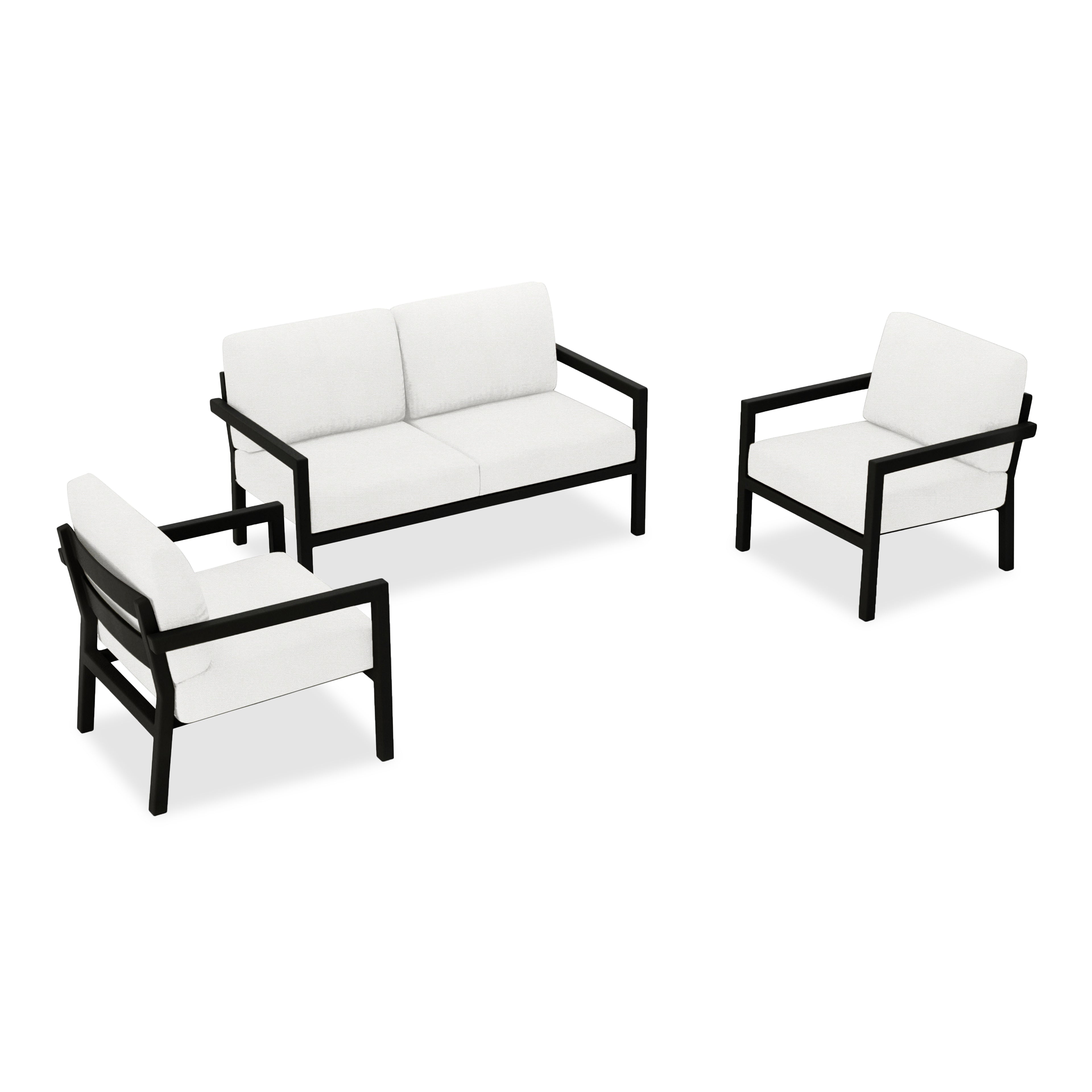 Pacifica 3 Piece Aluminum Loveseat Set#Finish_Black#Fabric_Canvas Natural