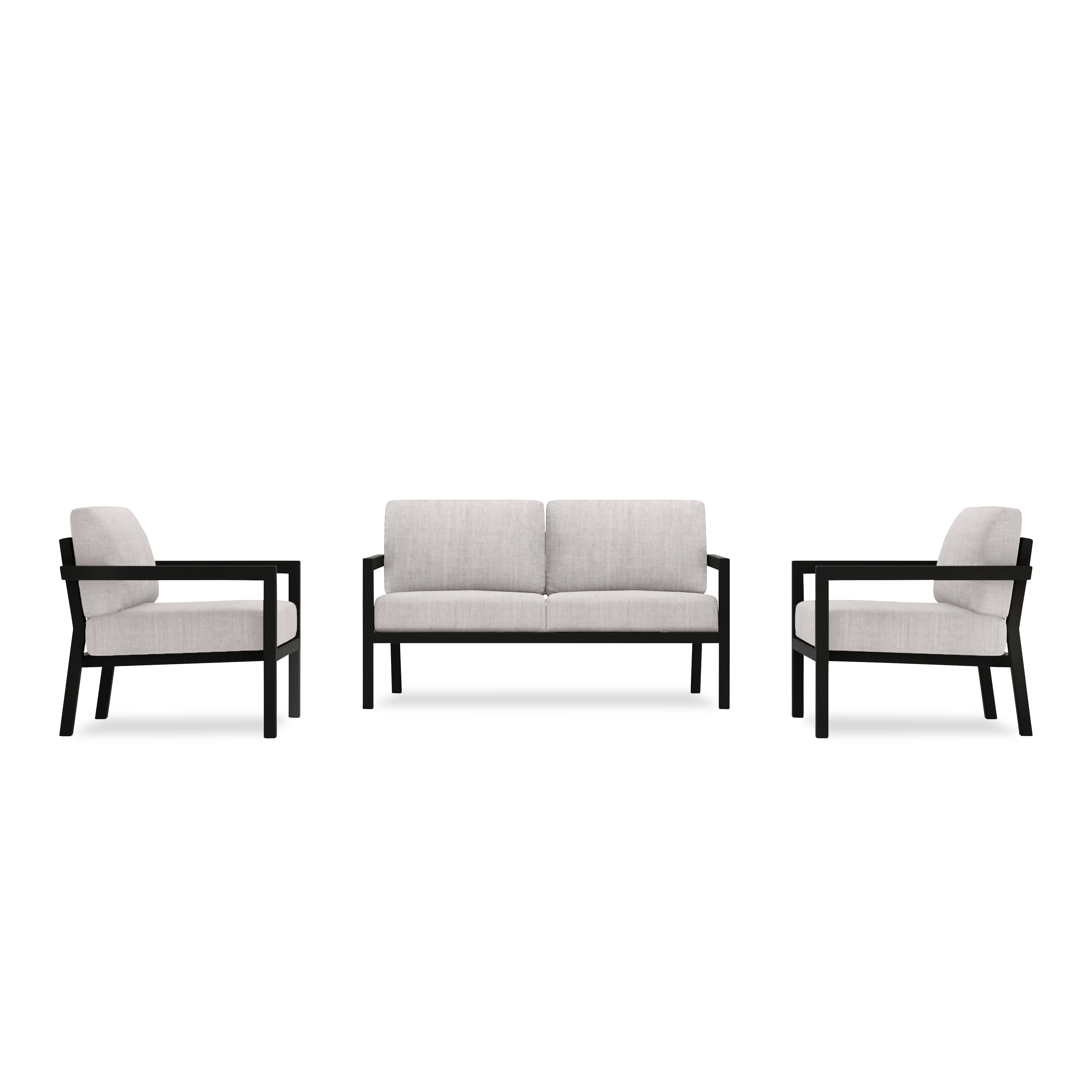 Pacifica 3 Piece Aluminum Loveseat Set#Finish_Black#Fabric_Cast Silver