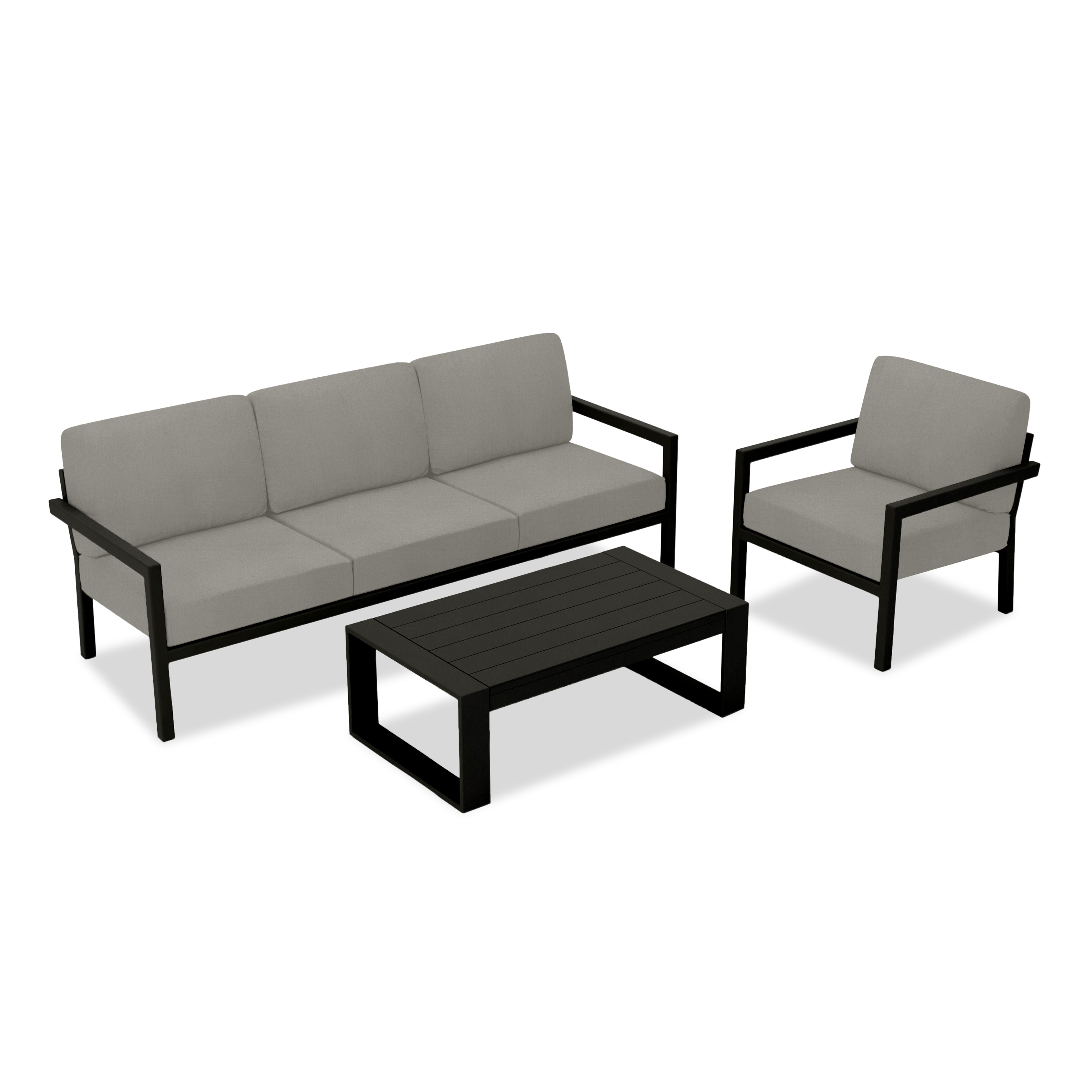 Pacifica 3 Piece Sofa Set#Finish_Black#Fabric_Canvas Charcoal