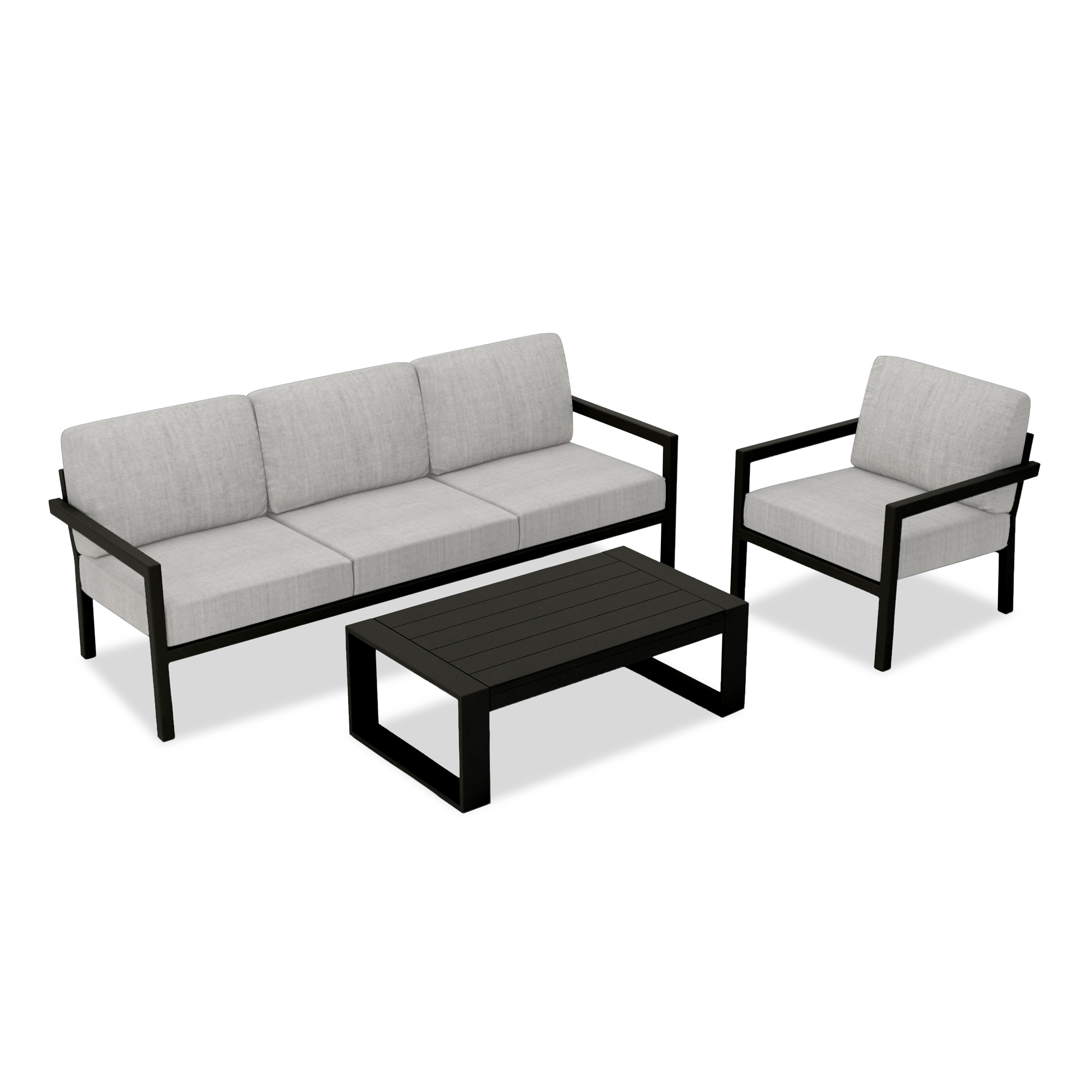 Pacifica 3 Piece Sofa Set#Finish_Black#Fabric_Cast Silver