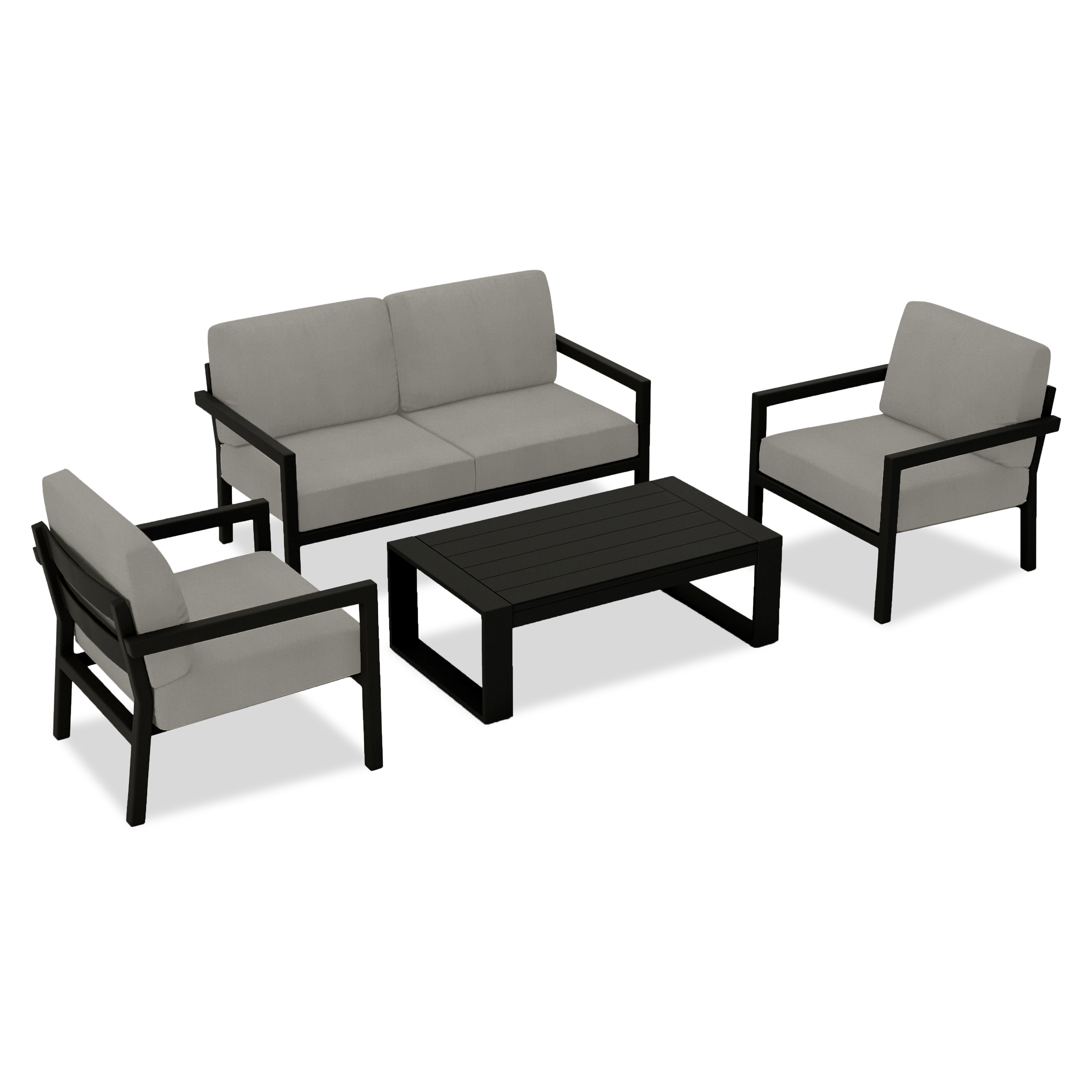 Pacifica 4 Piece Sofa Set#Finish_Black#Fabric_Canvas Charcoal