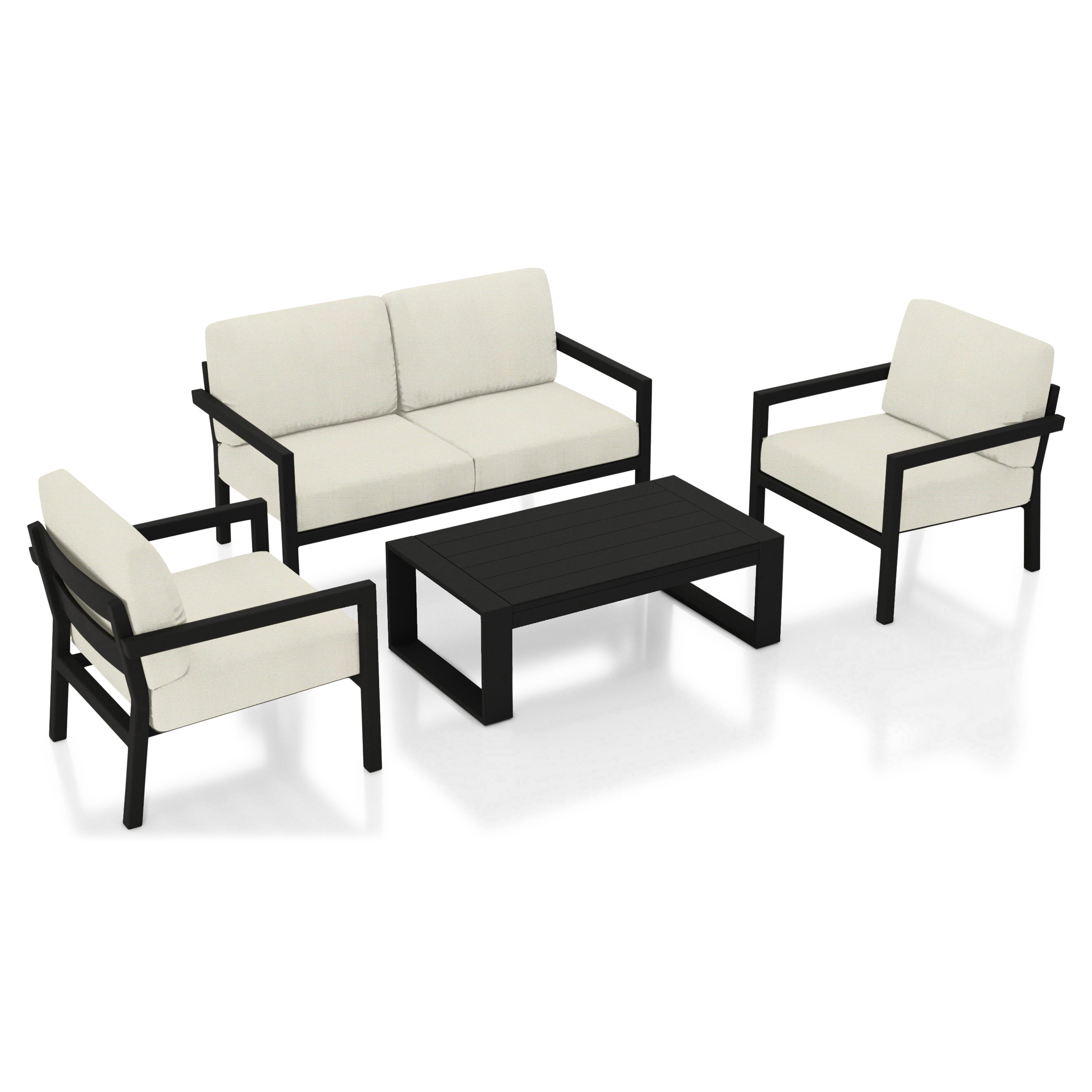 Pacifica 4 Piece Sofa Set#Finish_Black#Fabric_Canvas Natural