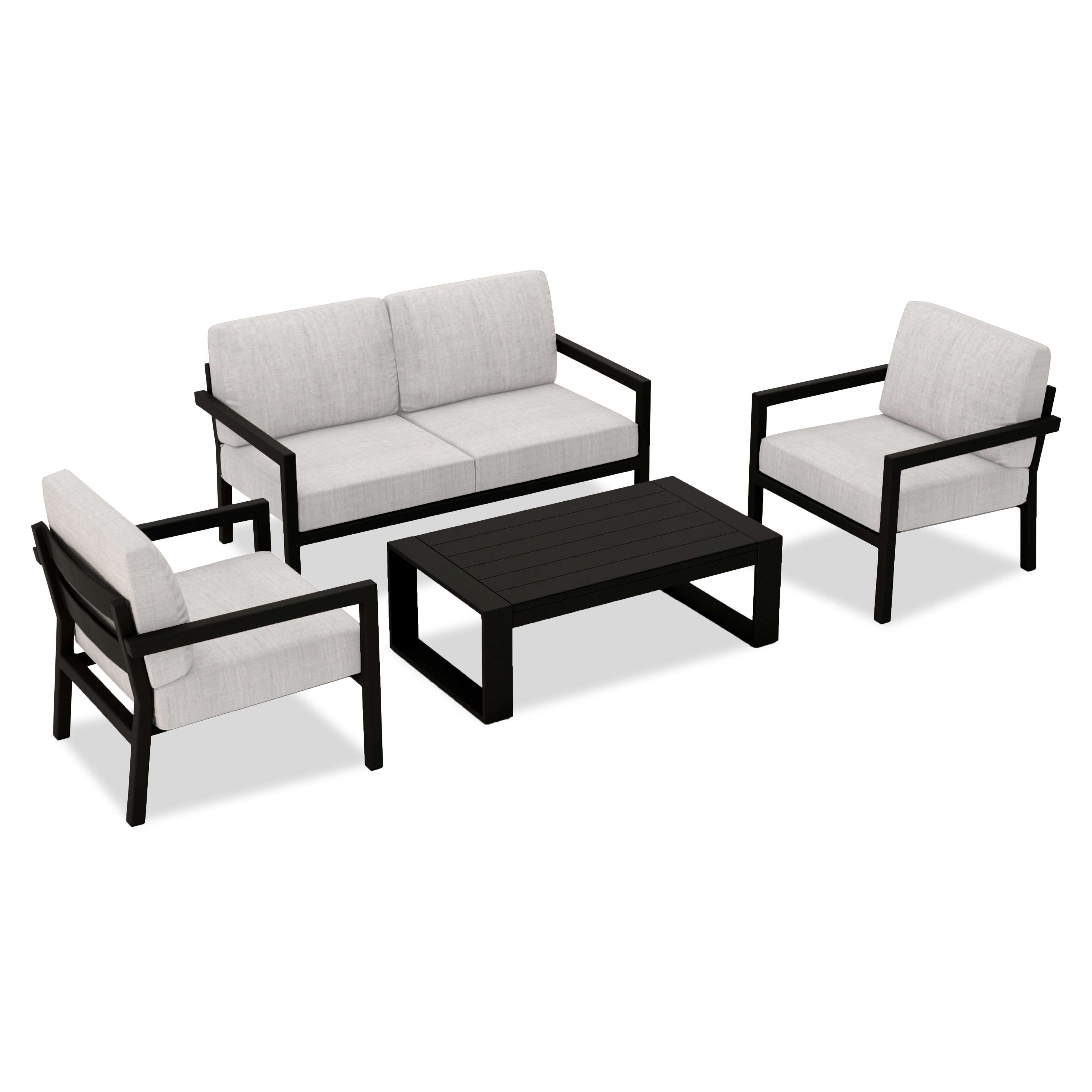 Pacifica 4 Piece Sofa Set#Finish_Black#Fabric_Cast Silver