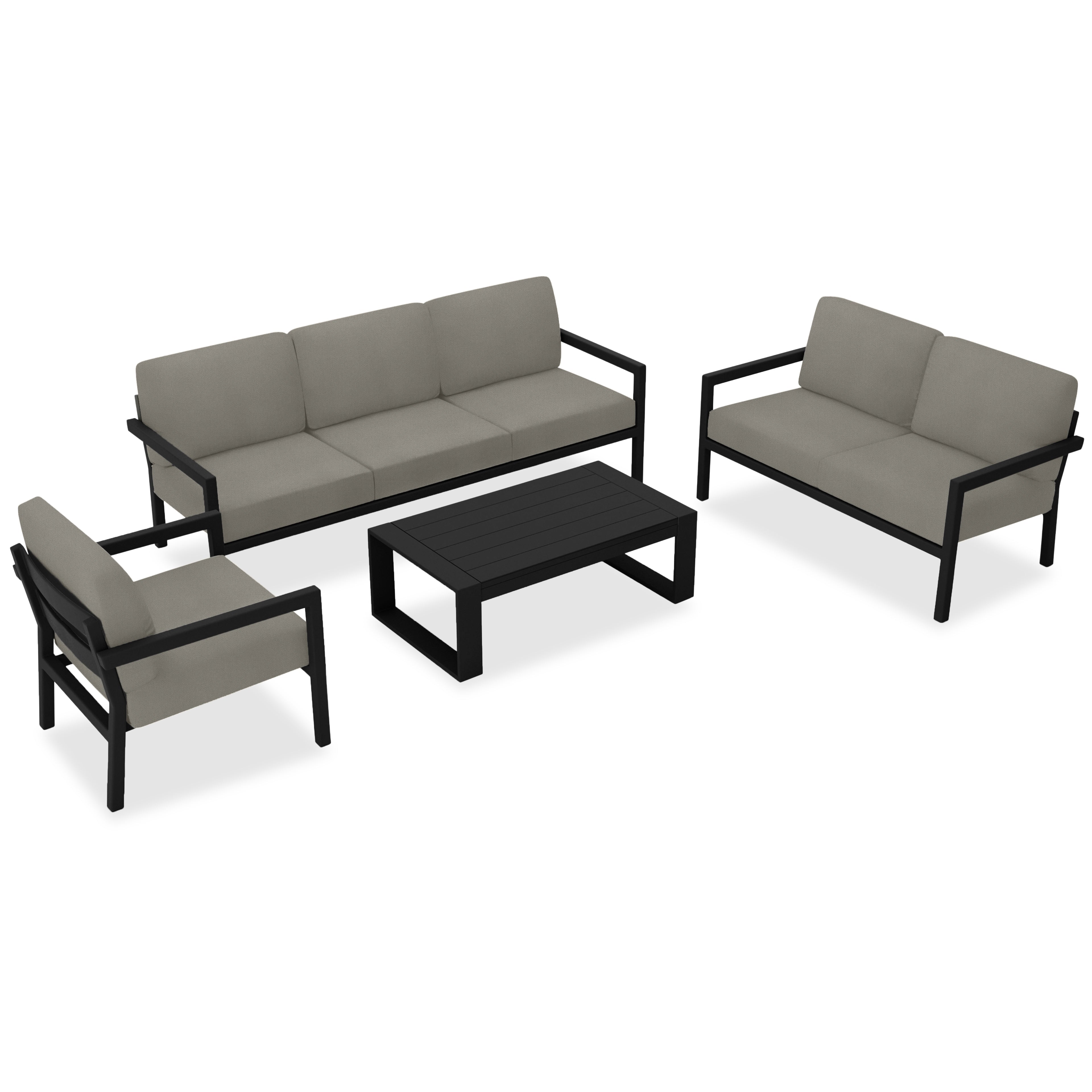 Pacifica 5 Piece Sofa Set#Finish_Black#Fabric_Canvas Charcoal