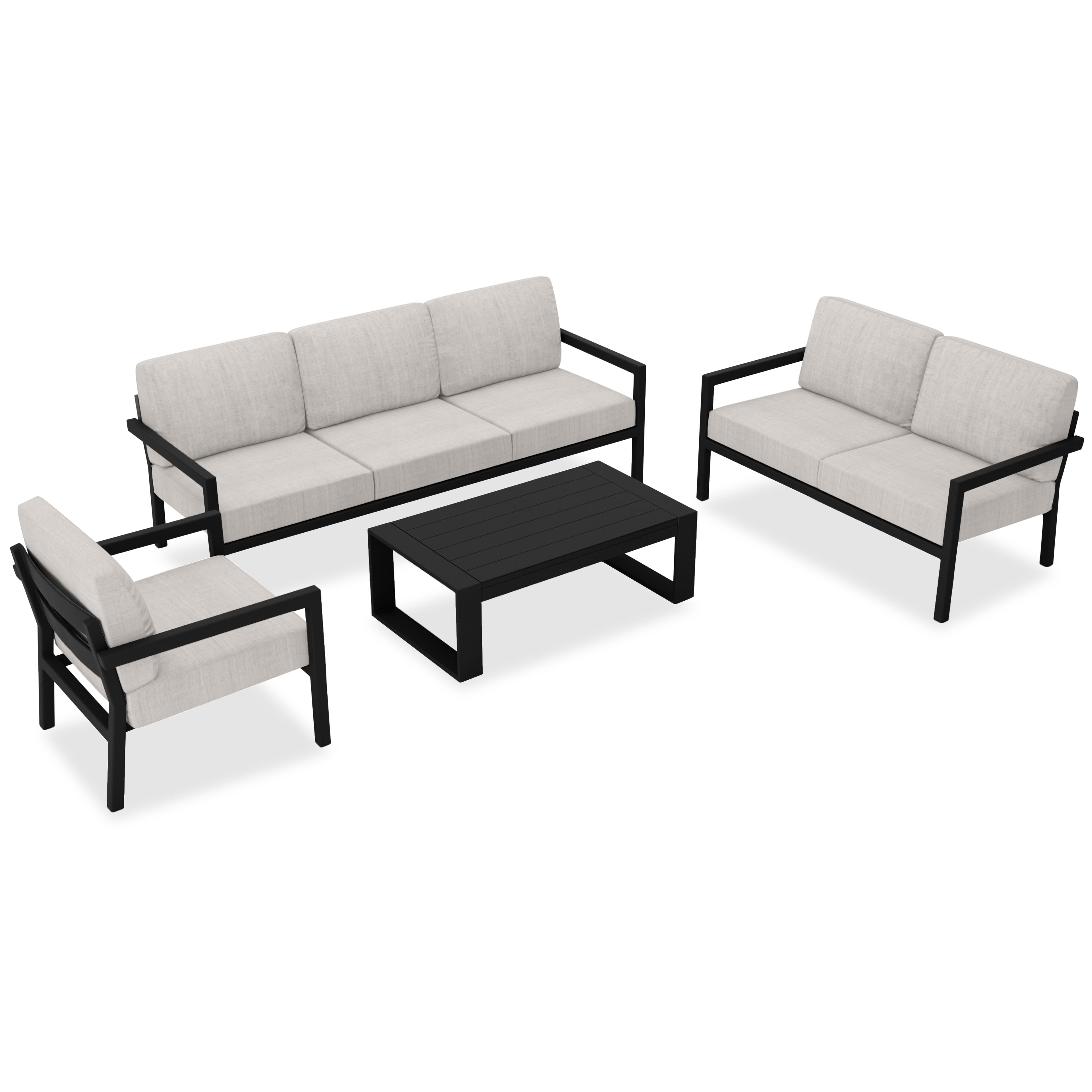 Pacifica 5 Piece Sofa Set#Finish_Black#Fabric_Cast Silver