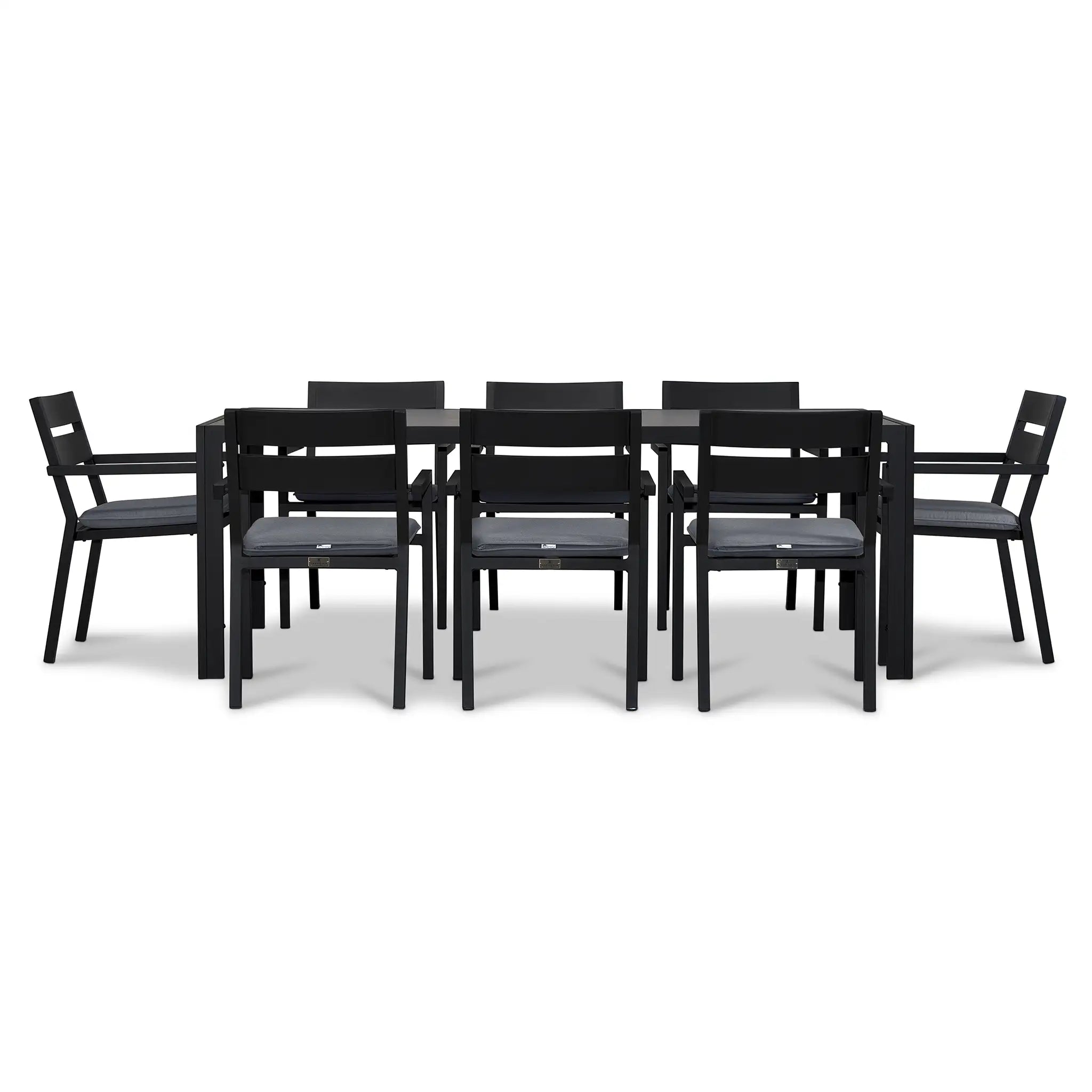 Pacifica 9 Piece Rectangular Dining Set#Finish_Black#Fabric_Canvas Charcoal