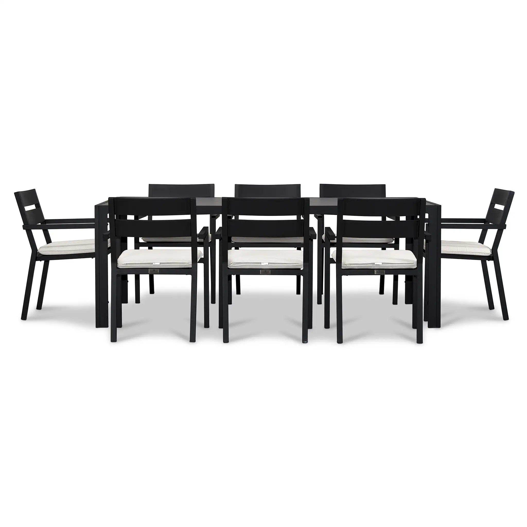 Pacifica 9 Piece Rectangular Dining Set#Finish_Black#Fabric_Canvas Natural