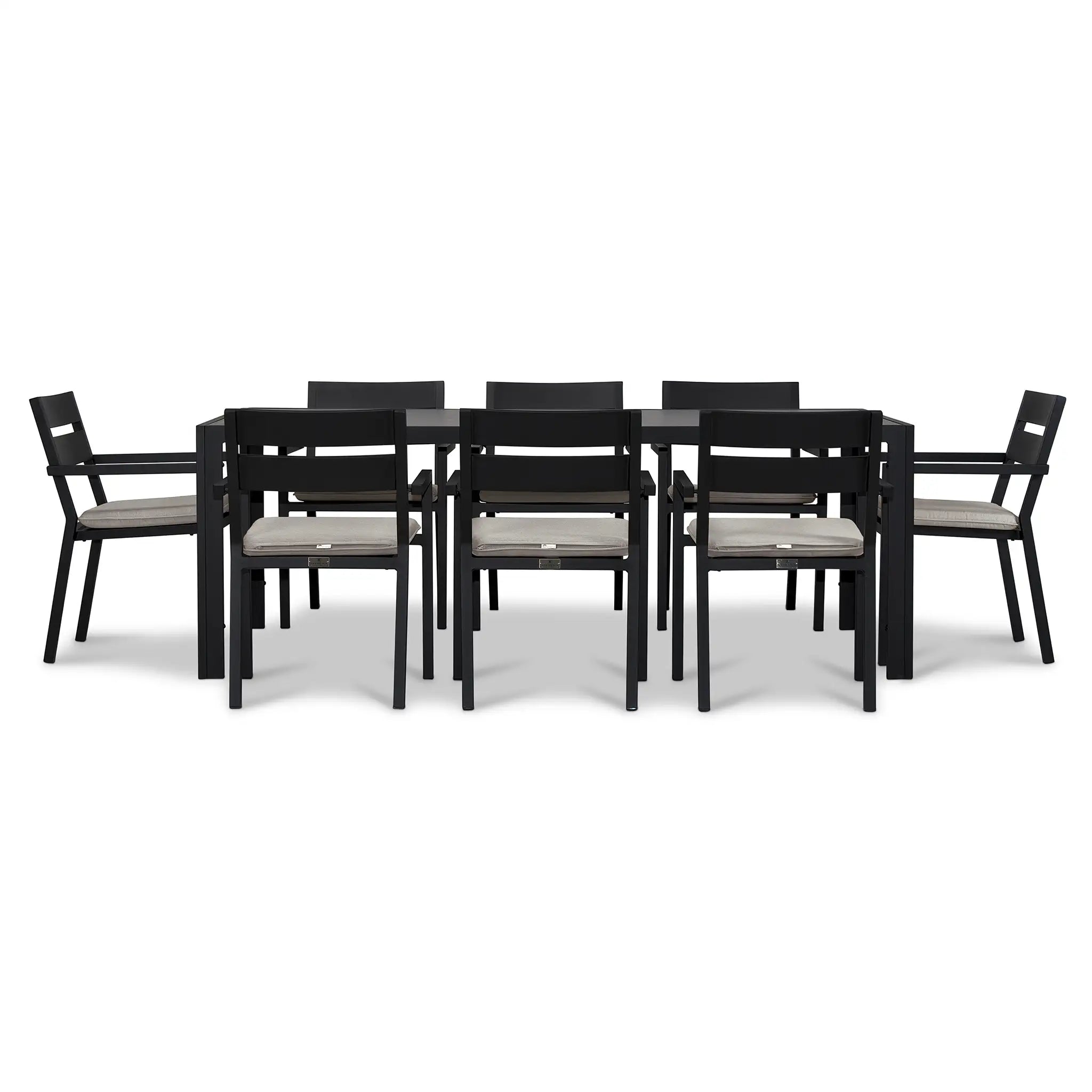 Pacifica 9 Piece Rectangular Dining Set#Finish_Black#Fabric_Cast Silver