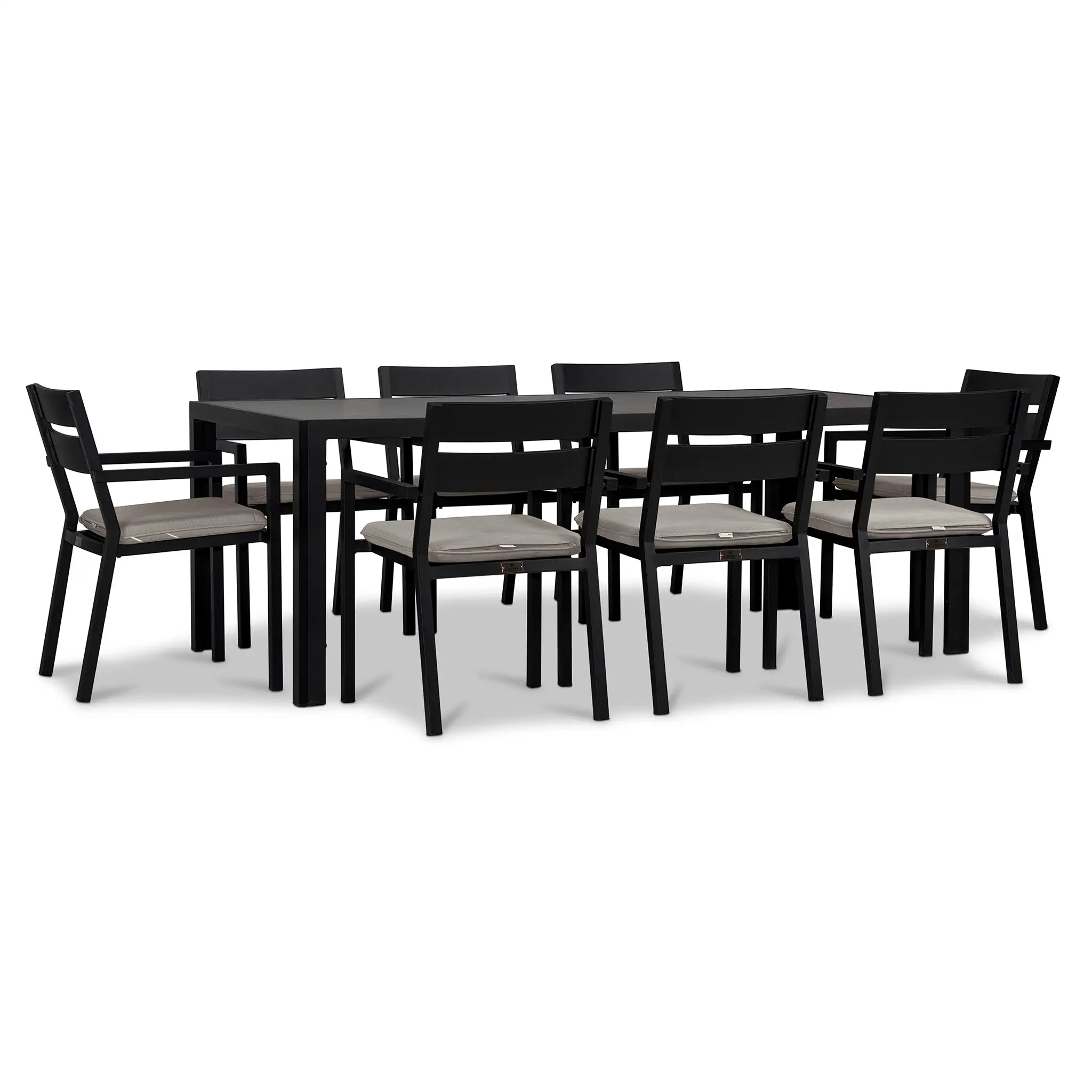 Pacifica 9 Piece Rectangular Dining Set#Finish_Black#Fabric_Cast Silver