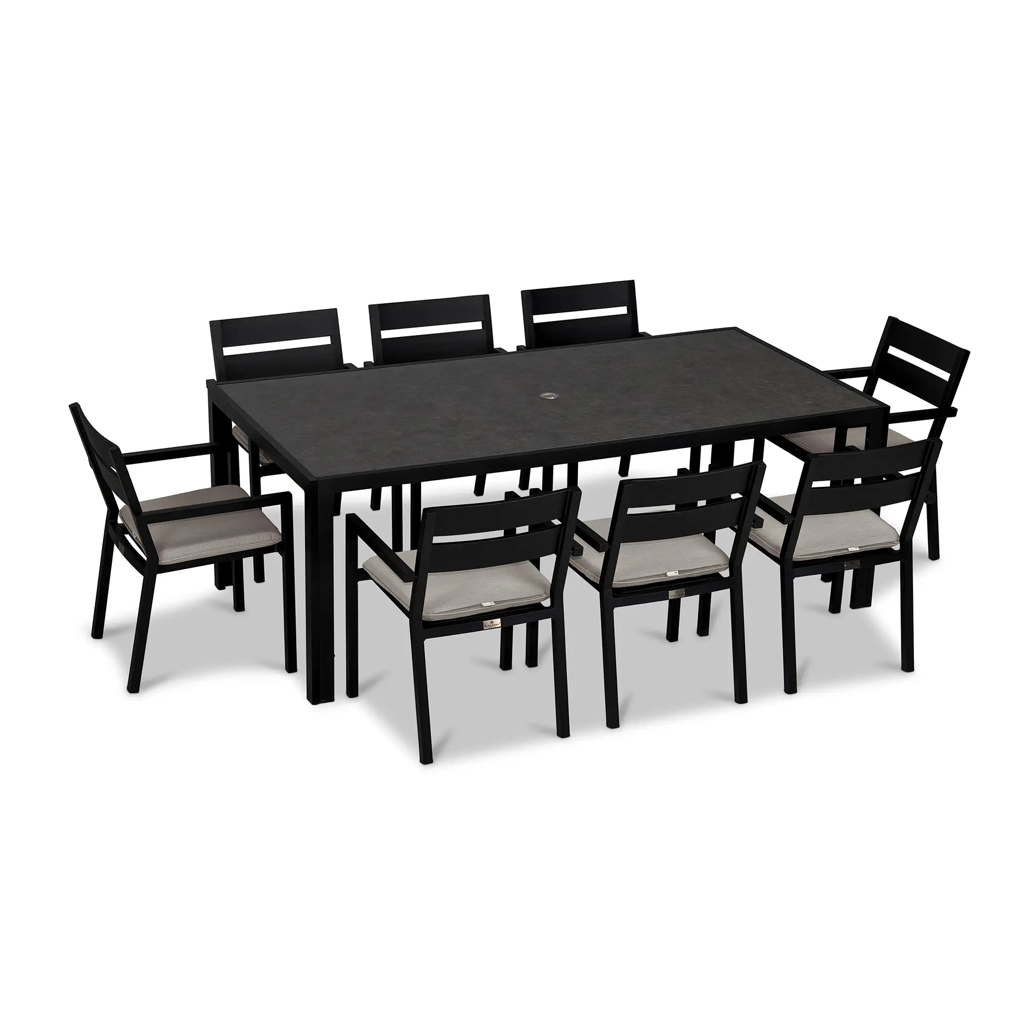 Pacifica 9 Piece Rectangular Dining Set#Finish_Black#Fabric_Cast Silver