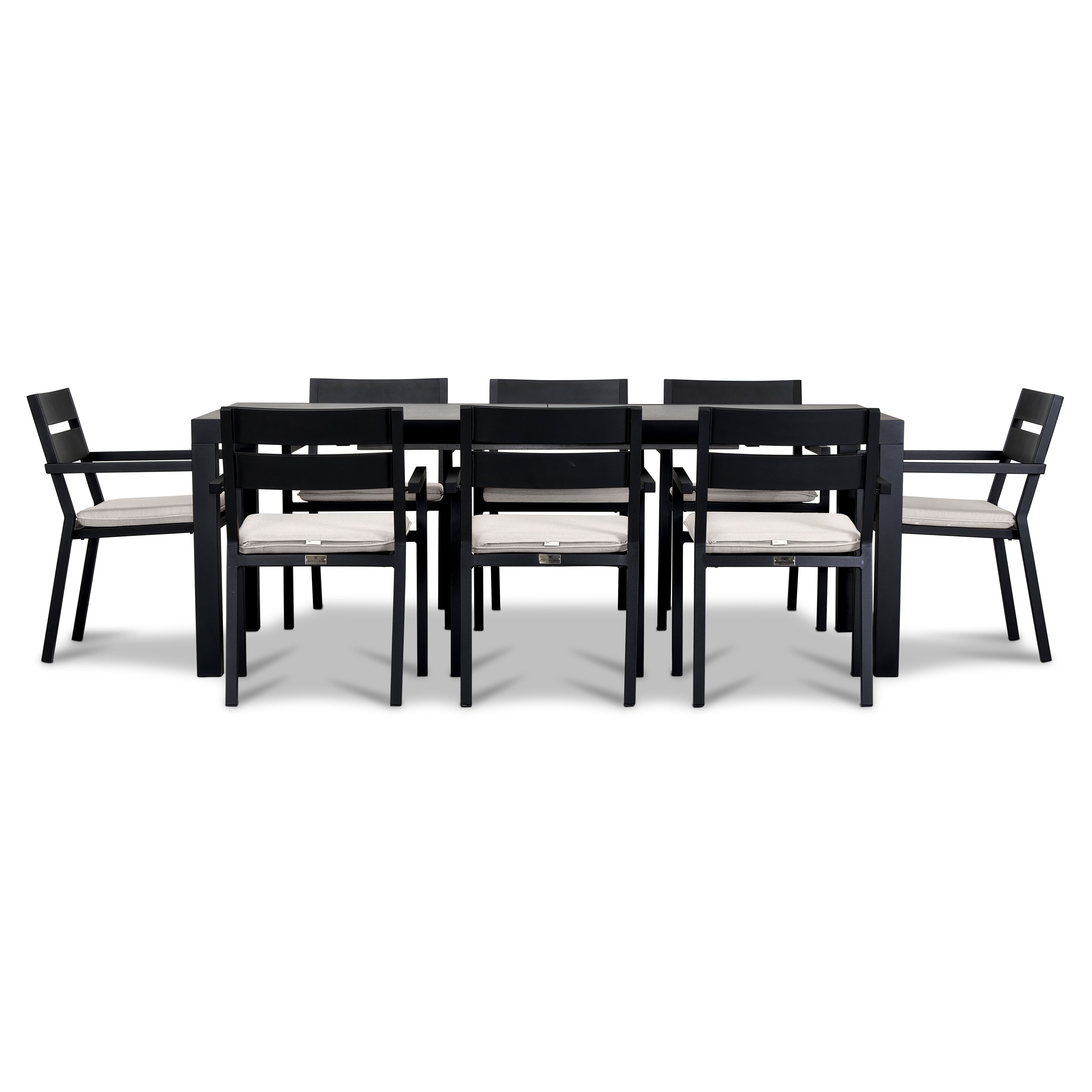 Pacifica 9 Piece Extendable Dining Set#Finish_Black#Fabric_Canvas Natural