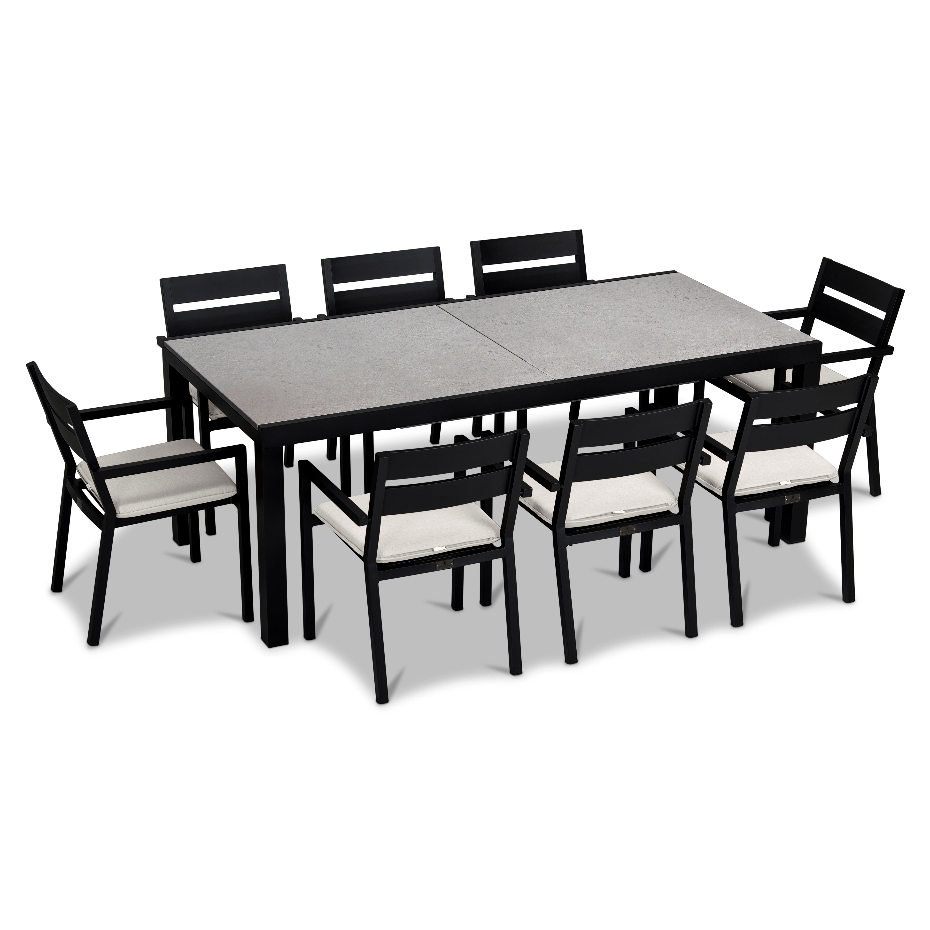Pacifica 9 Piece Extendable Dining Set#Finish_Black#Fabric_Canvas Natural