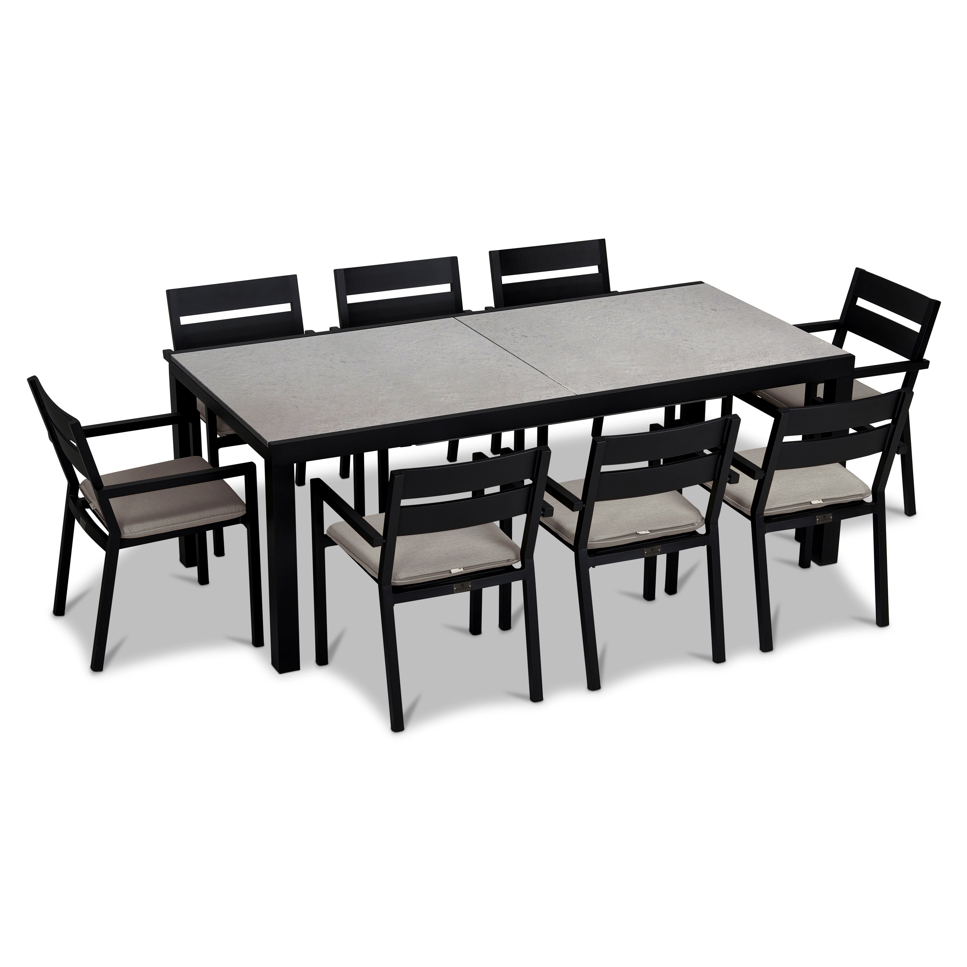 Pacifica 9 Piece Extendable Dining Set#Finish_Black#Fabric_Cast Silver