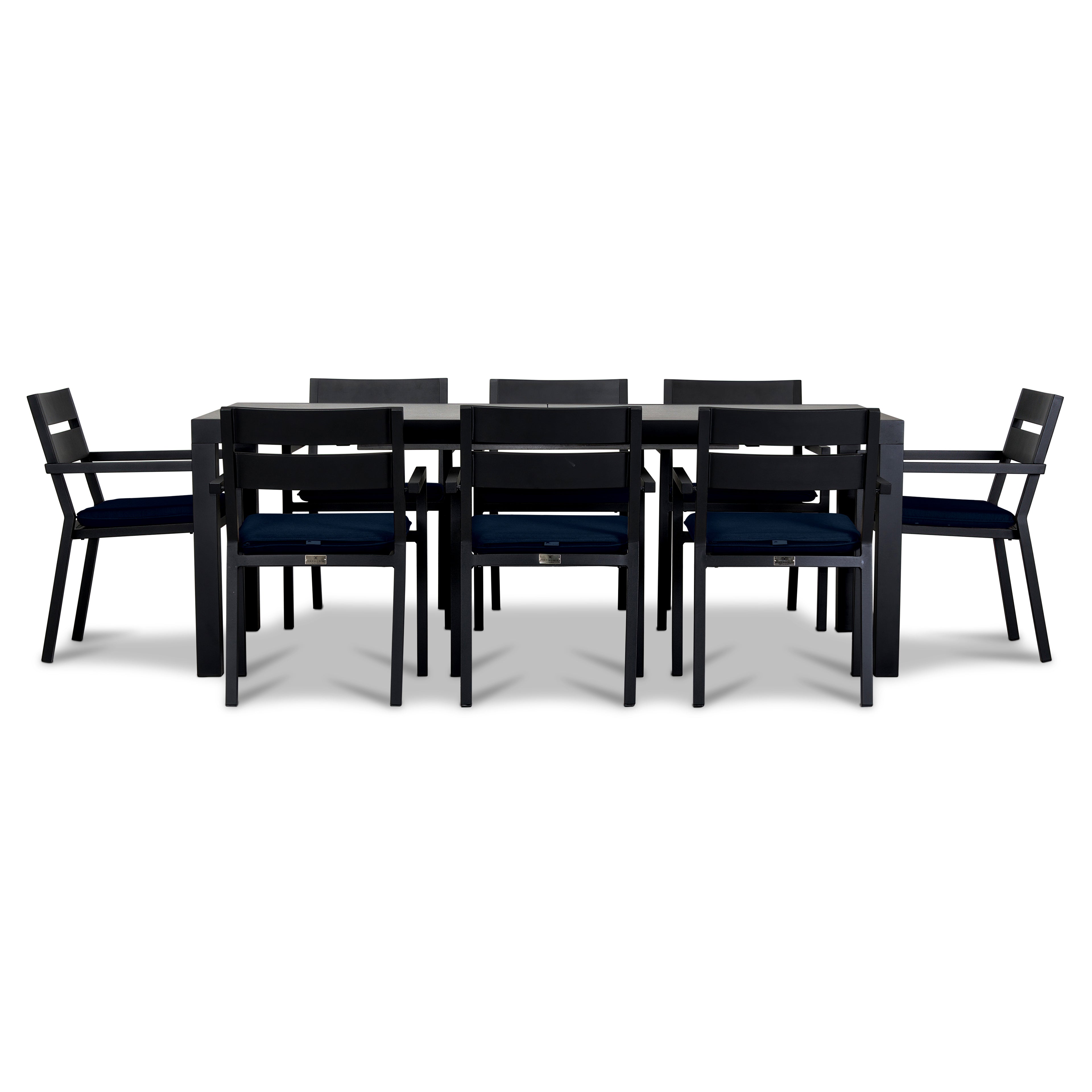 Pacifica 9 Piece Extendable Dining Set#Finish_Black#Fabric_Spectrum Indigo