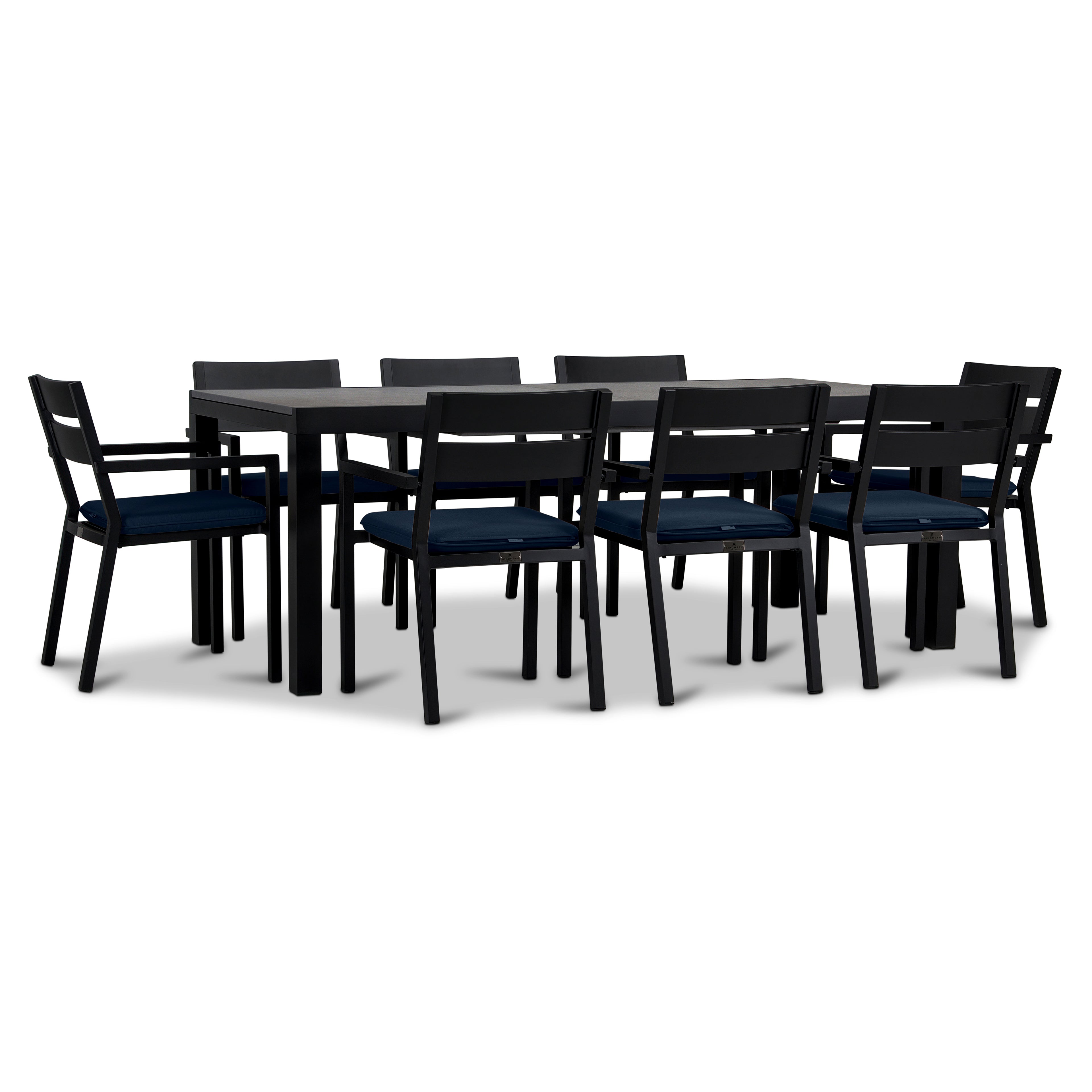 Pacifica 9 Piece Extendable Dining Set#Finish_Black#Fabric_Spectrum Indigo
