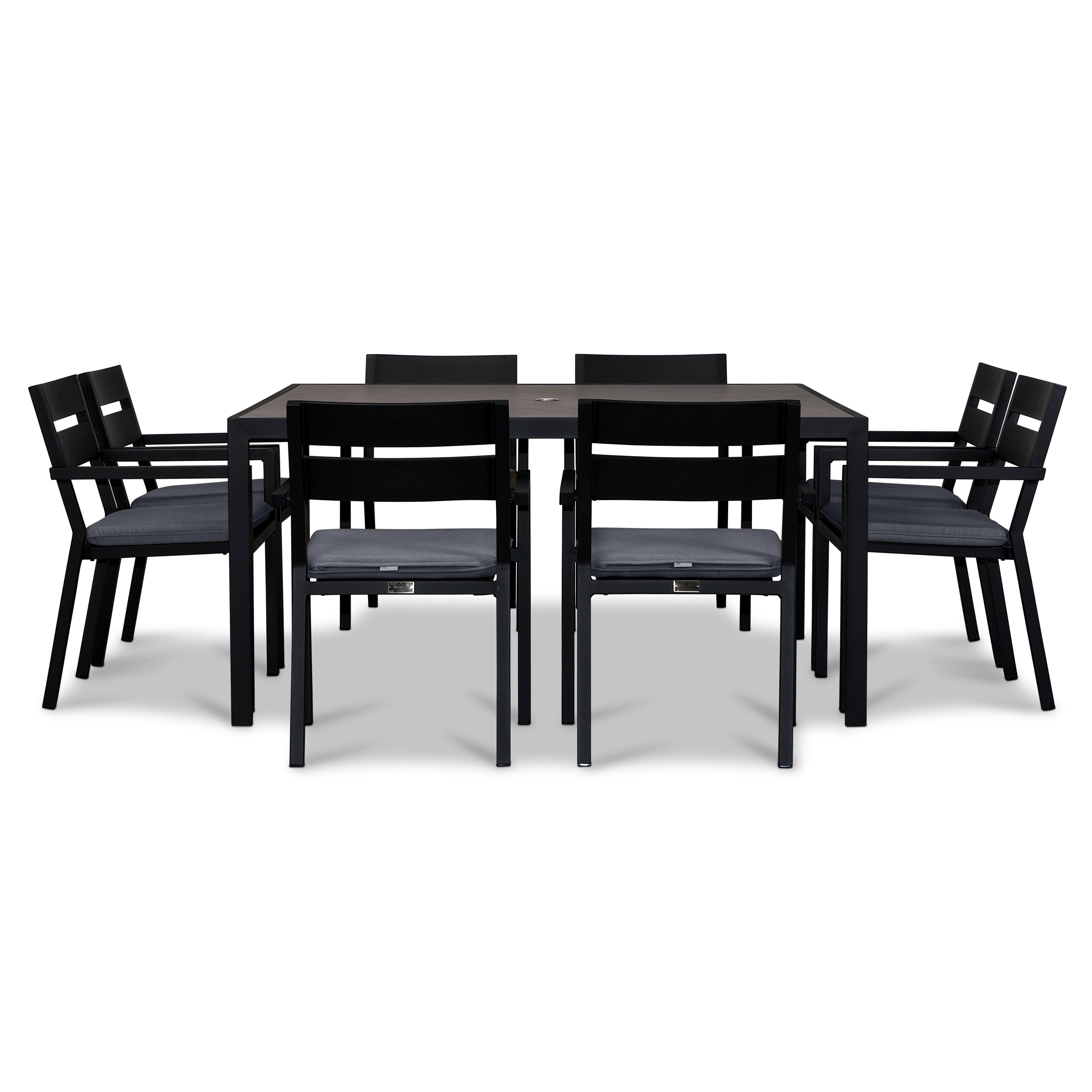 Pacifica 9 Piece Square Dining Set#Finish_Black#Fabric_Canvas Charcoal